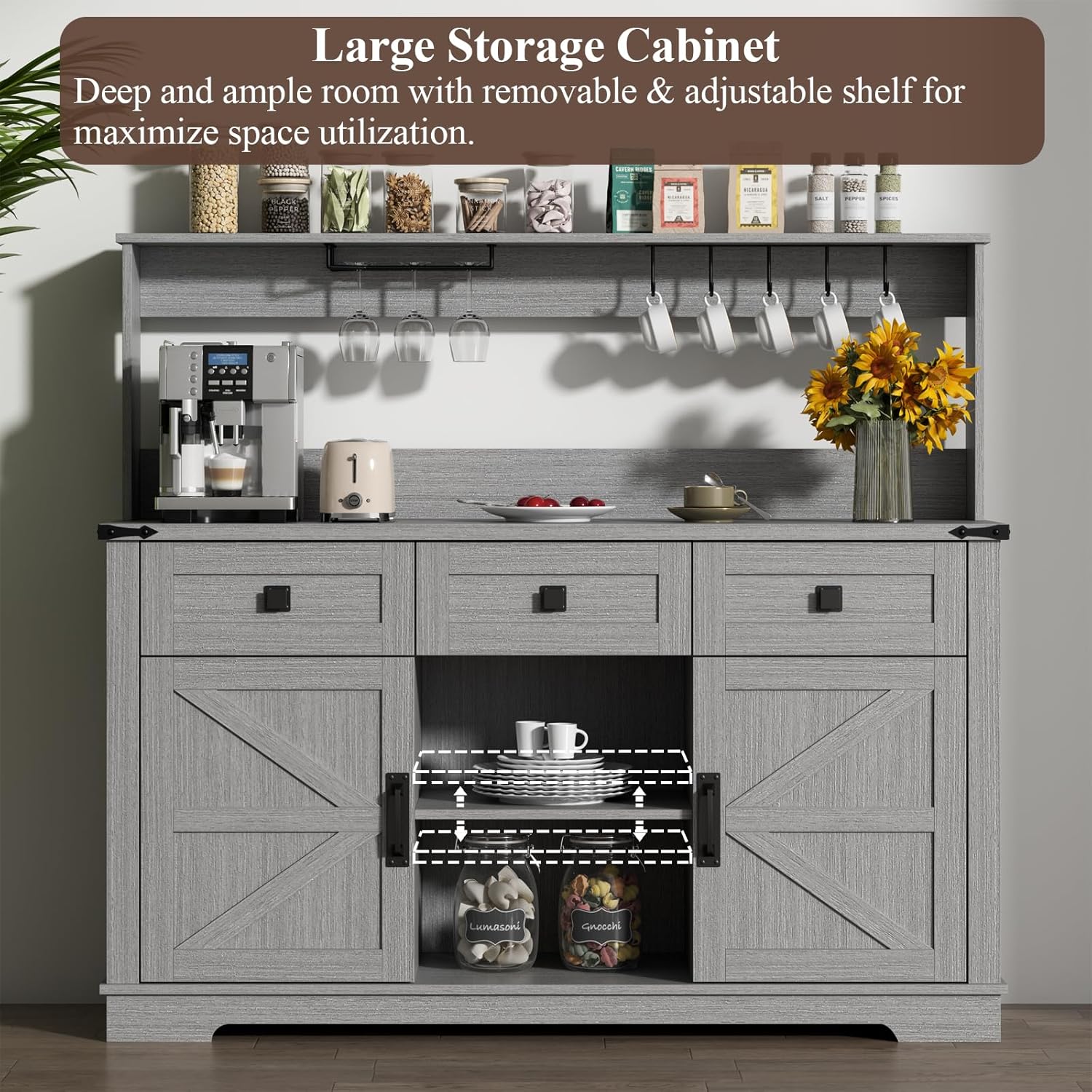 Gyfimoie Farmhouse Bar Cabinet with Hutch and 3 Drawers