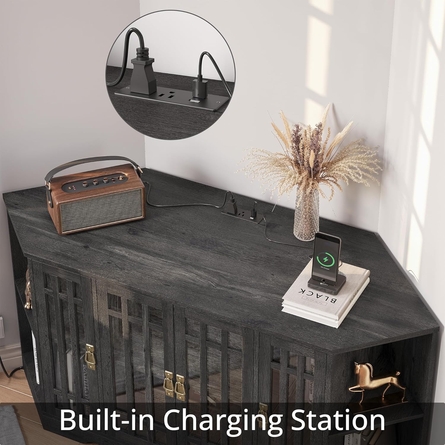 IRONCK Corner TV Stand 60 Inch Charcoal Grey