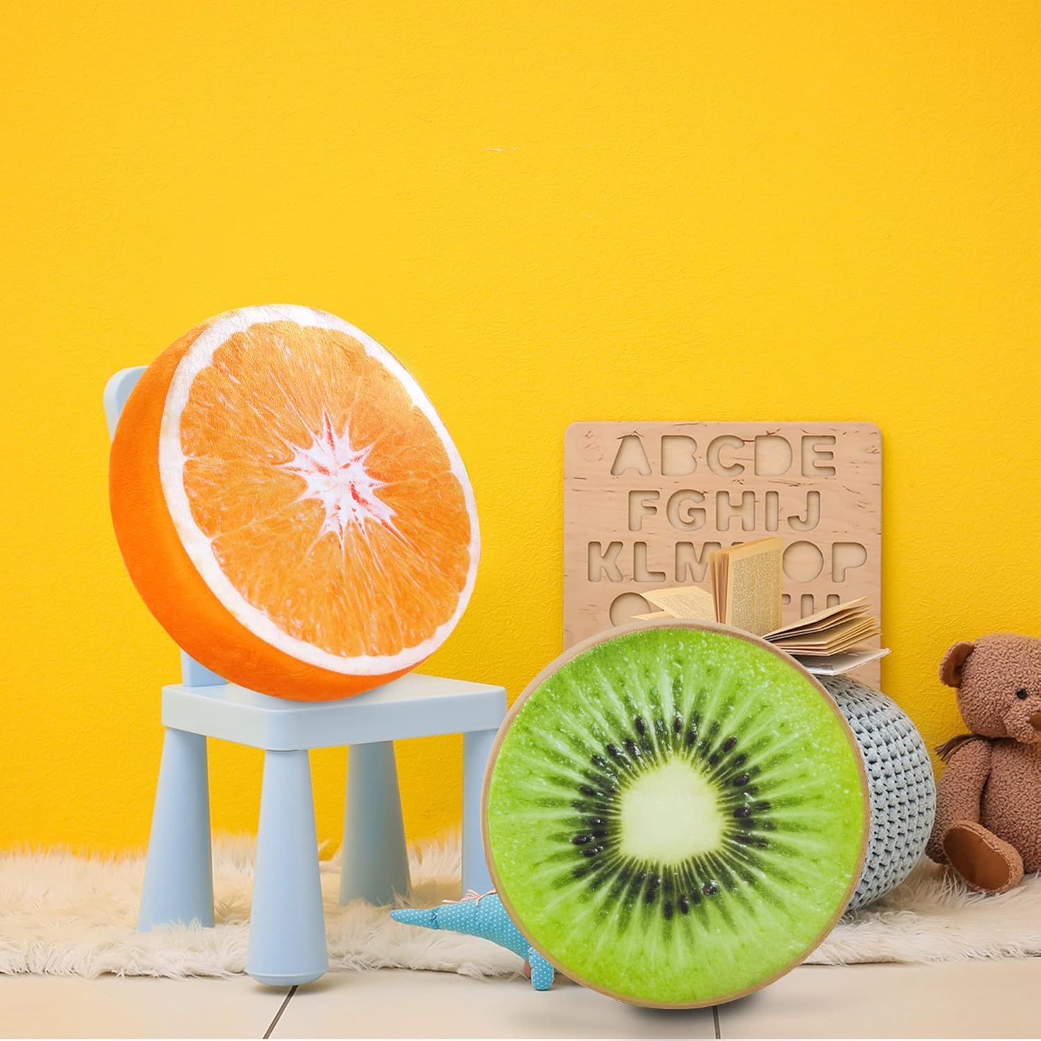 HYSEAS 14 Inch Round Throw Pillow Kiwi 3D Print Design 2 Pack