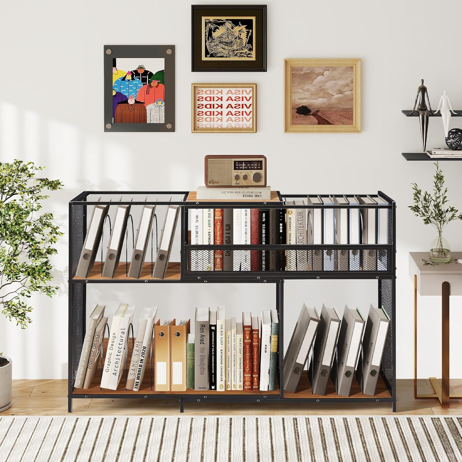 Large Record Player Stand with Vinyl Storage Cabinet
