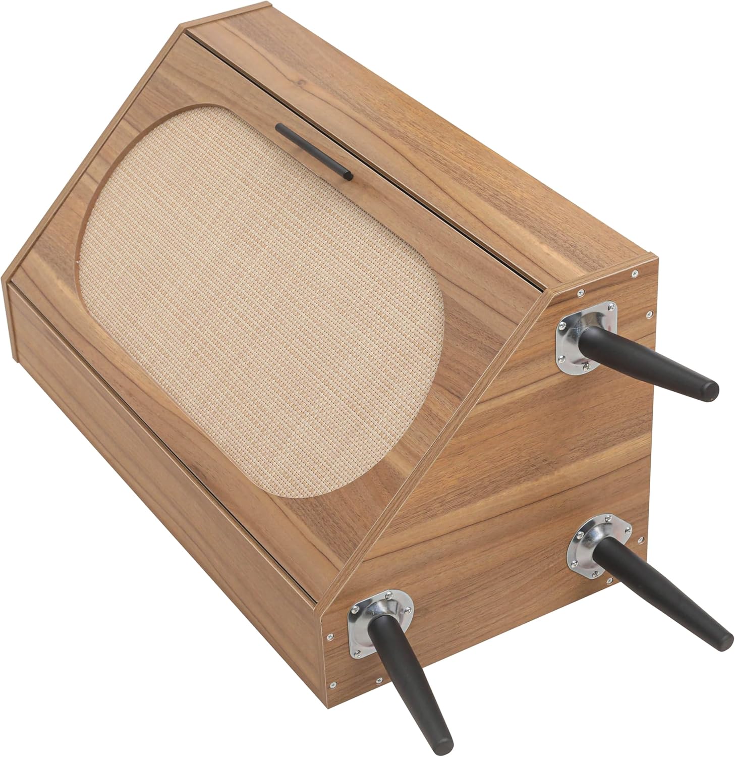 Knocbel Rustic Corner Storage Cabinet with Adjustable Shelves and Rattan Door