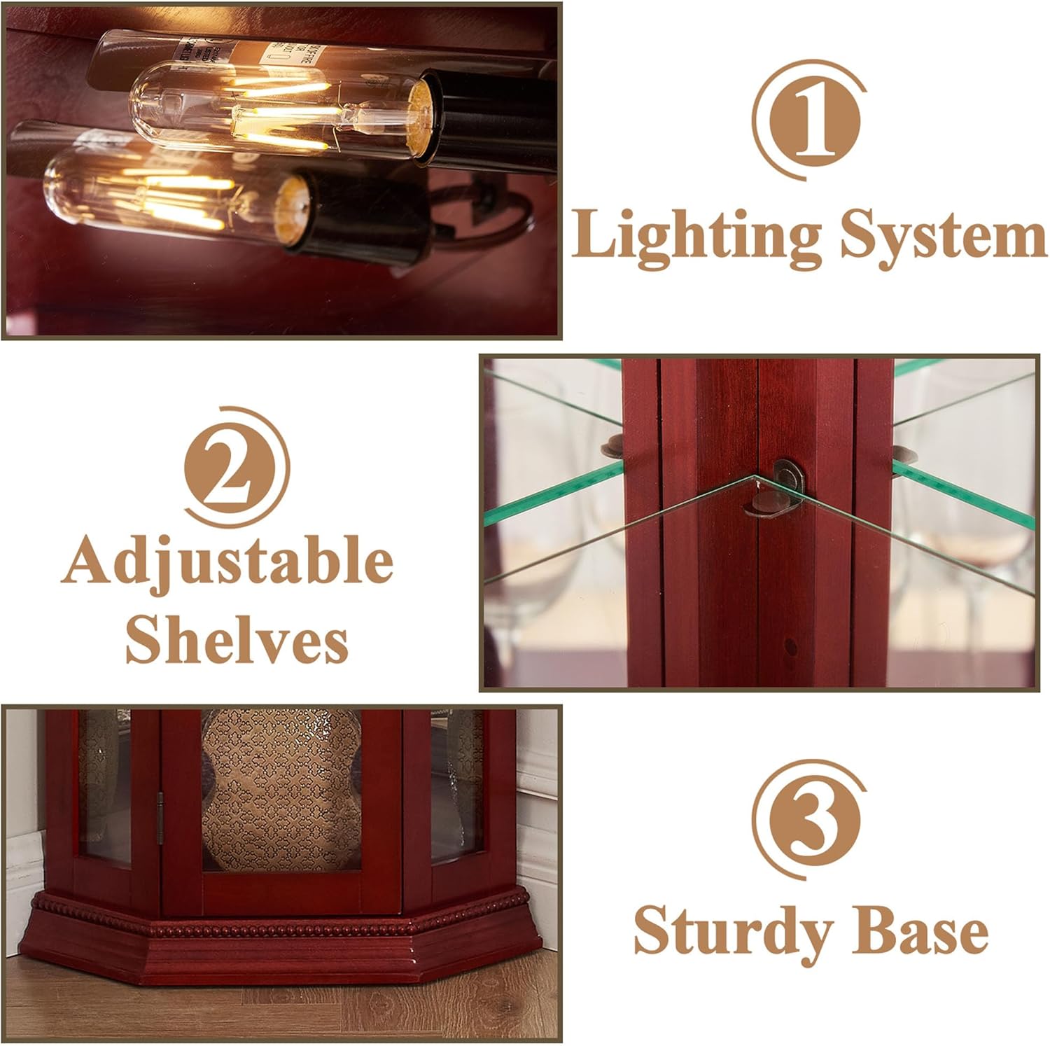 70 Inch Corner Curio Cabinet with LED Lights Cherry