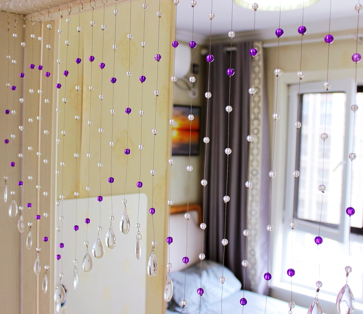 Hanging Crystal Glass Bead Curtain Purple 25 Strings