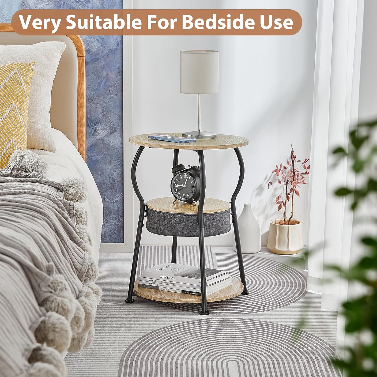 ZEXVIDA Small Round Side Table with Storage