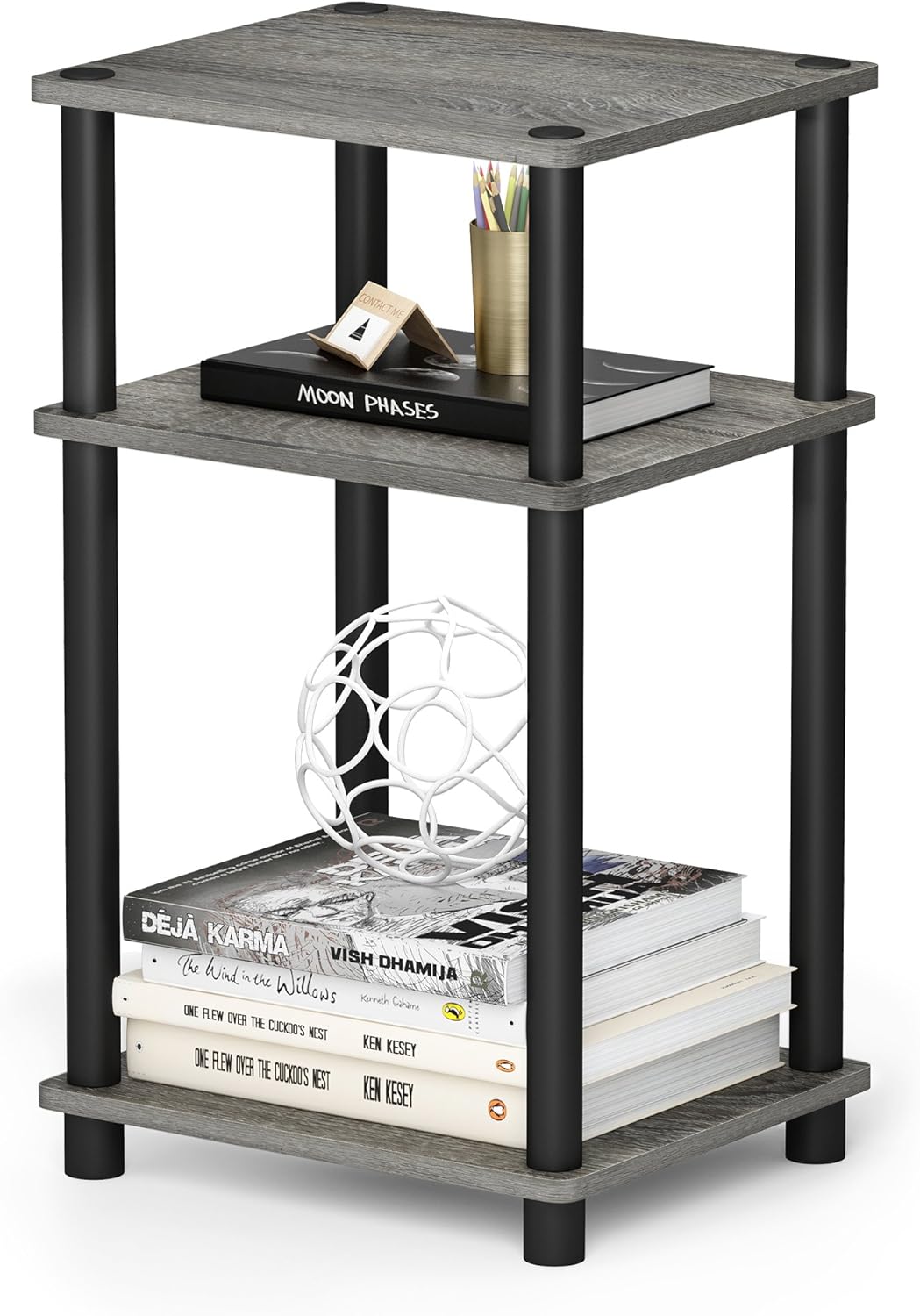 Furinno 3-Tier Turn-N-Tube End Table with Plastic Poles