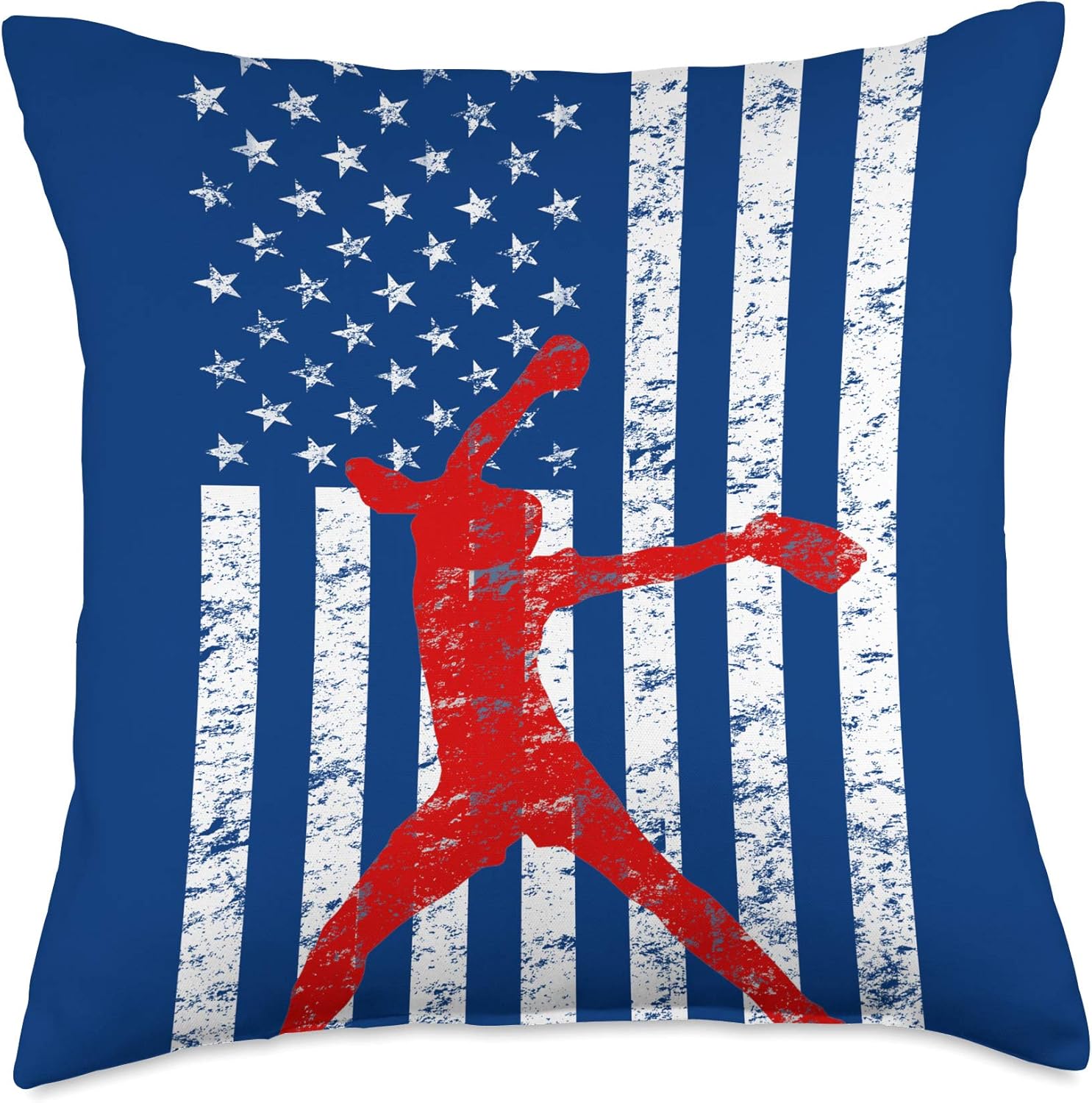 Distressed American Flag Softball Pitcher Throw Pillow 1