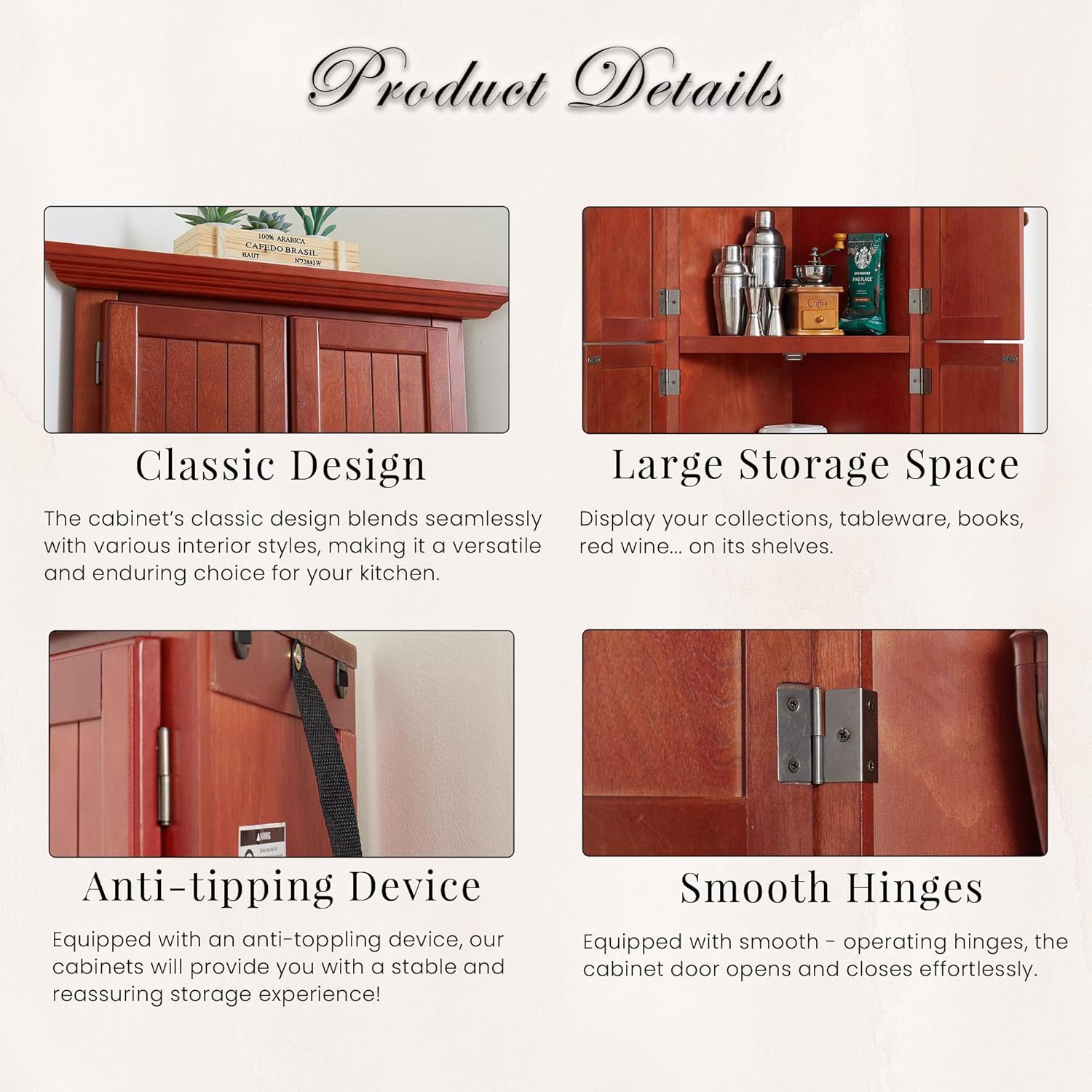 Corner Storage Cabinet 72 Inch Tall Wooden Kitchen Pantry with 8 Doors and 4 Adjustable Shelves