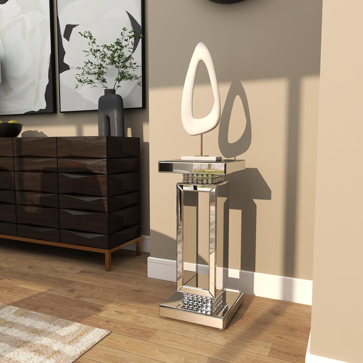 Deco 79 Silver Mirrored Pedestal Table 12x12x28