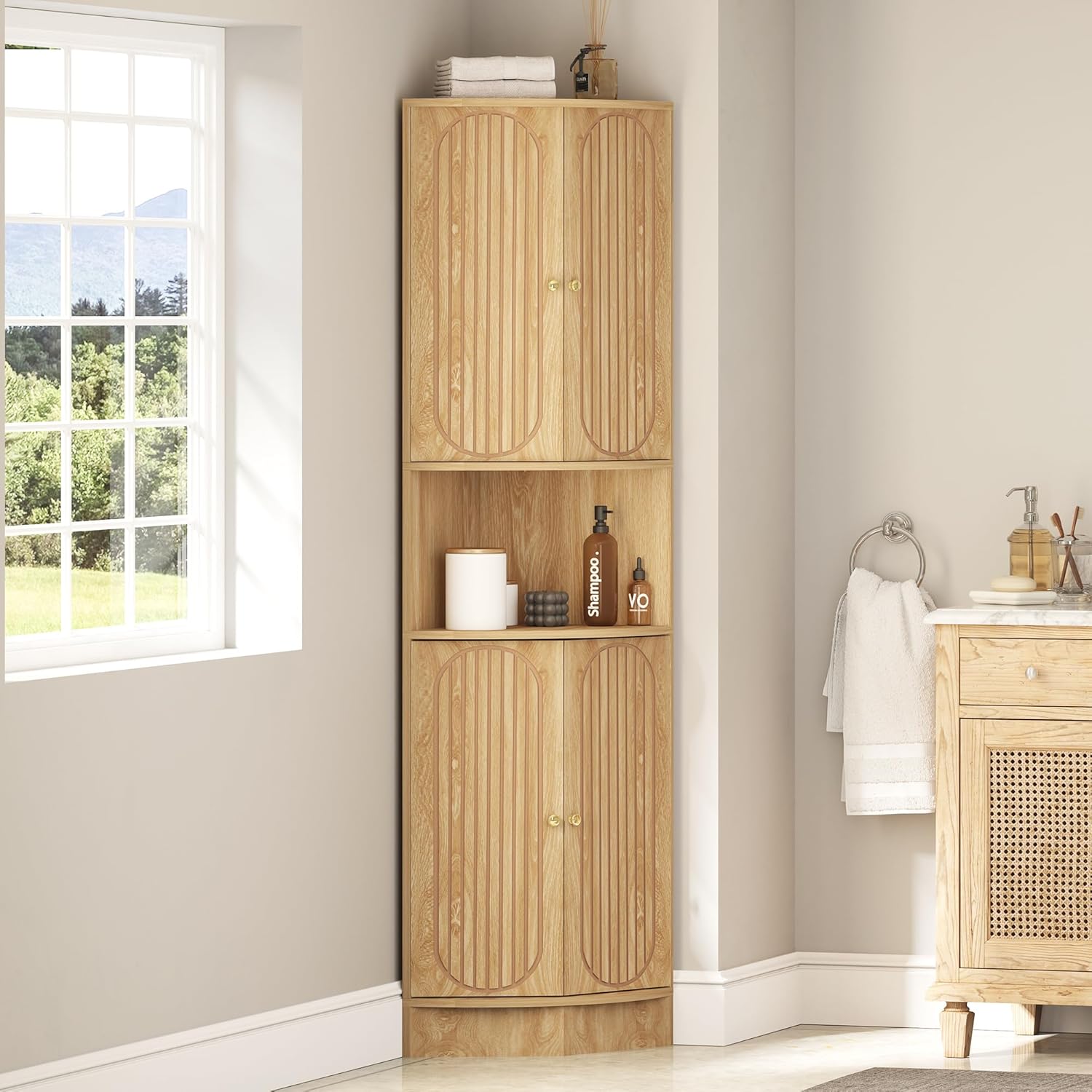 71 Inch Tall Corner Cabinet with Doors and 5-Tier Shelves