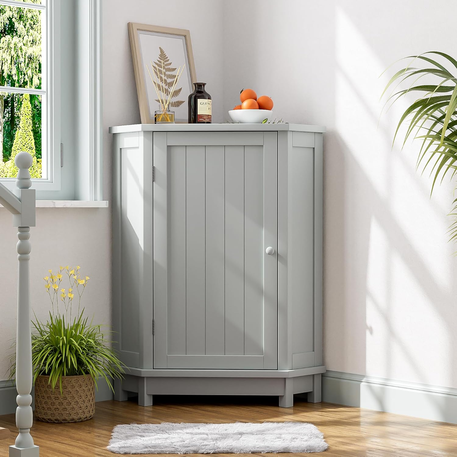 Mancofy Bathroom Corner Storage Cabinet with Adjustable Shelves Gray