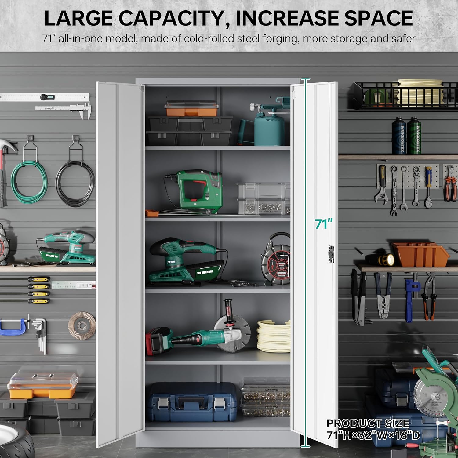 SISESOL 71 Inch Metal Storage Cabinet with Lock and Adjustable Shelves