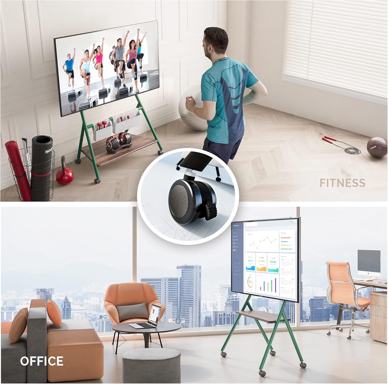 FITUEYES Corner TV Stand with 4 Silent Wheels