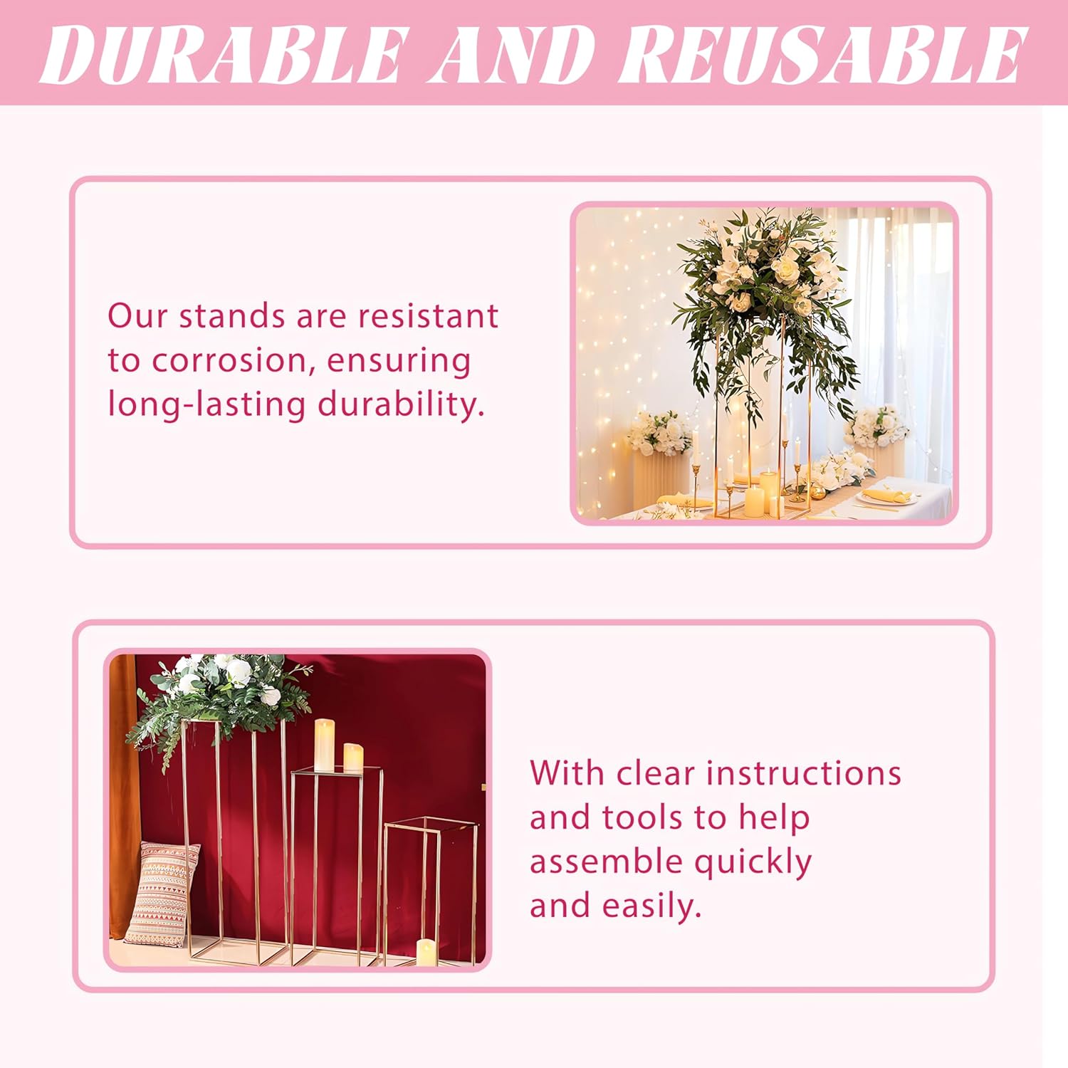 3PCS Square Gold Metal Cylinder Pedestal Stand for Party Decorations