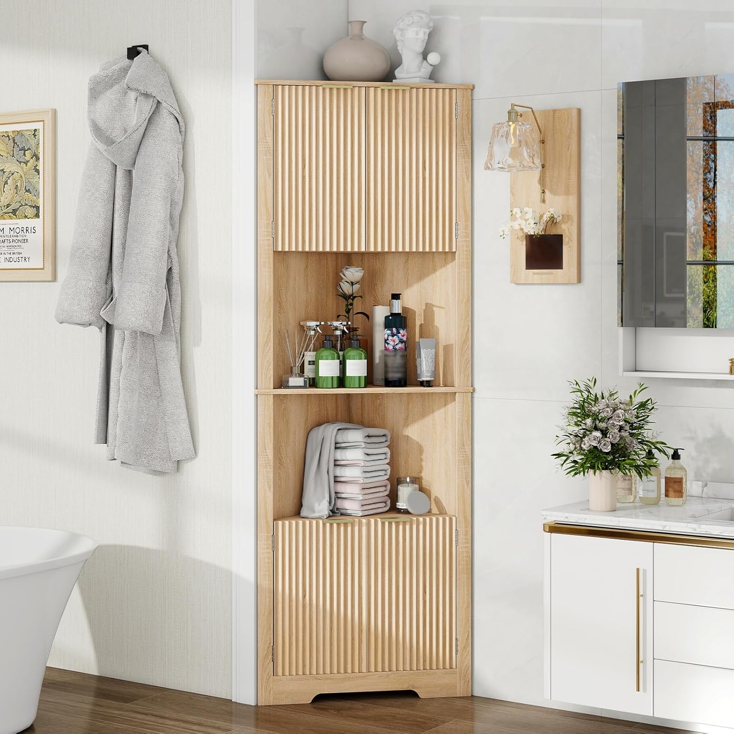 Vabches Fluted Corner Cabinet 64 Inch Storage Organizer