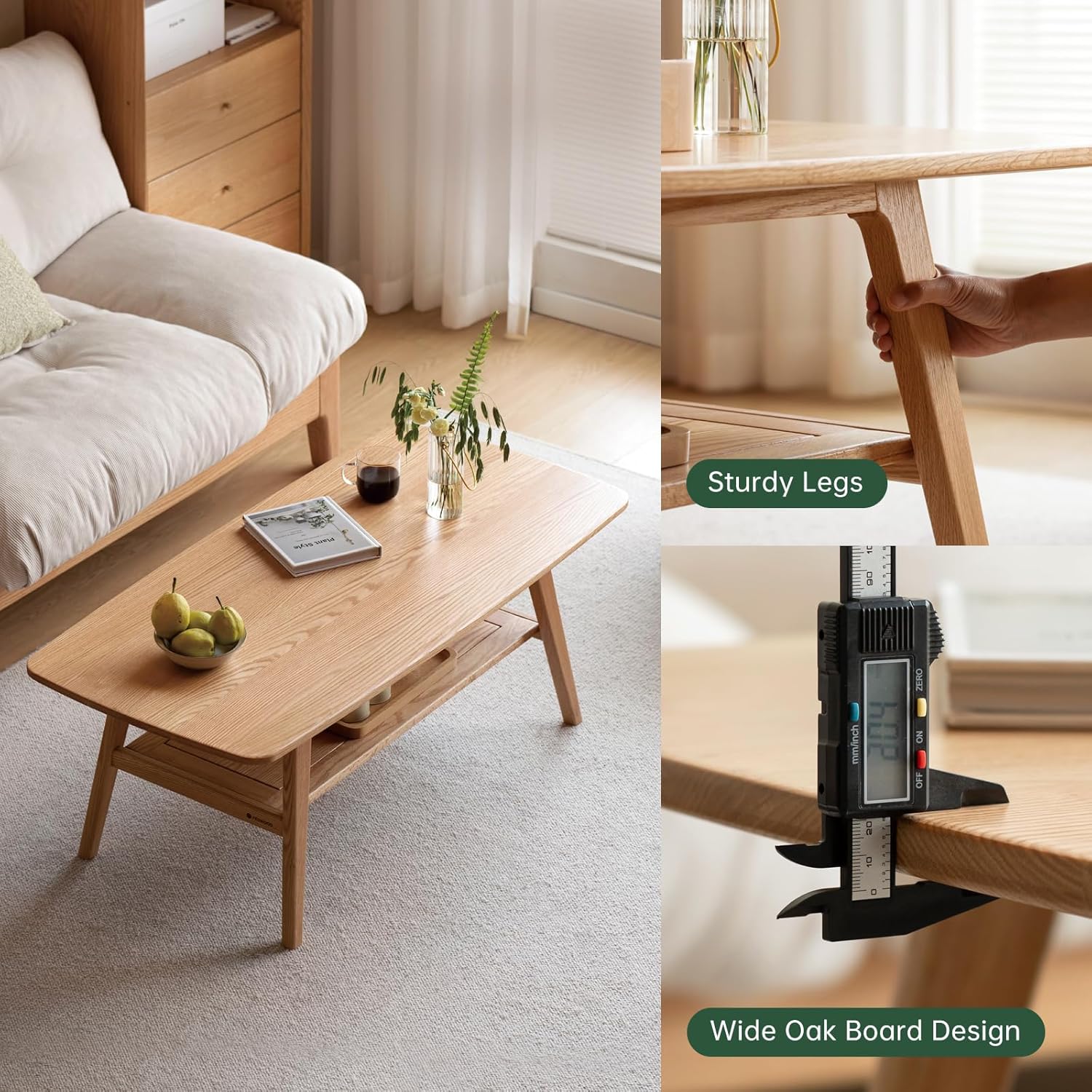 Wayshome Solid Oak Coffee Table 2-Tier Storage