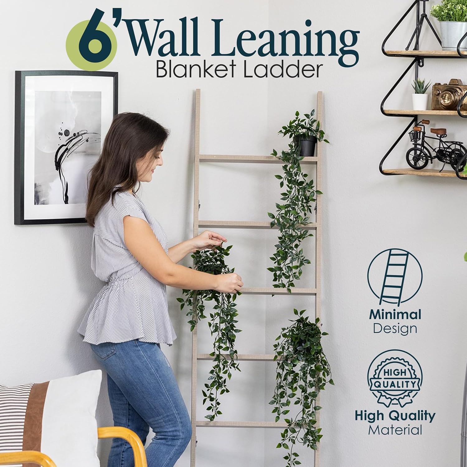 Blanket Ladder 5ft 8in 6-Tier Smokey Oak Rustic Decor