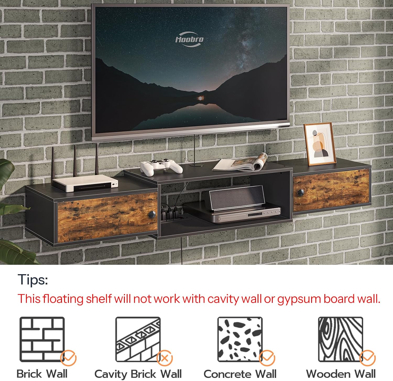 HOOBRO 55 Floating TV Stand with Power Outlets