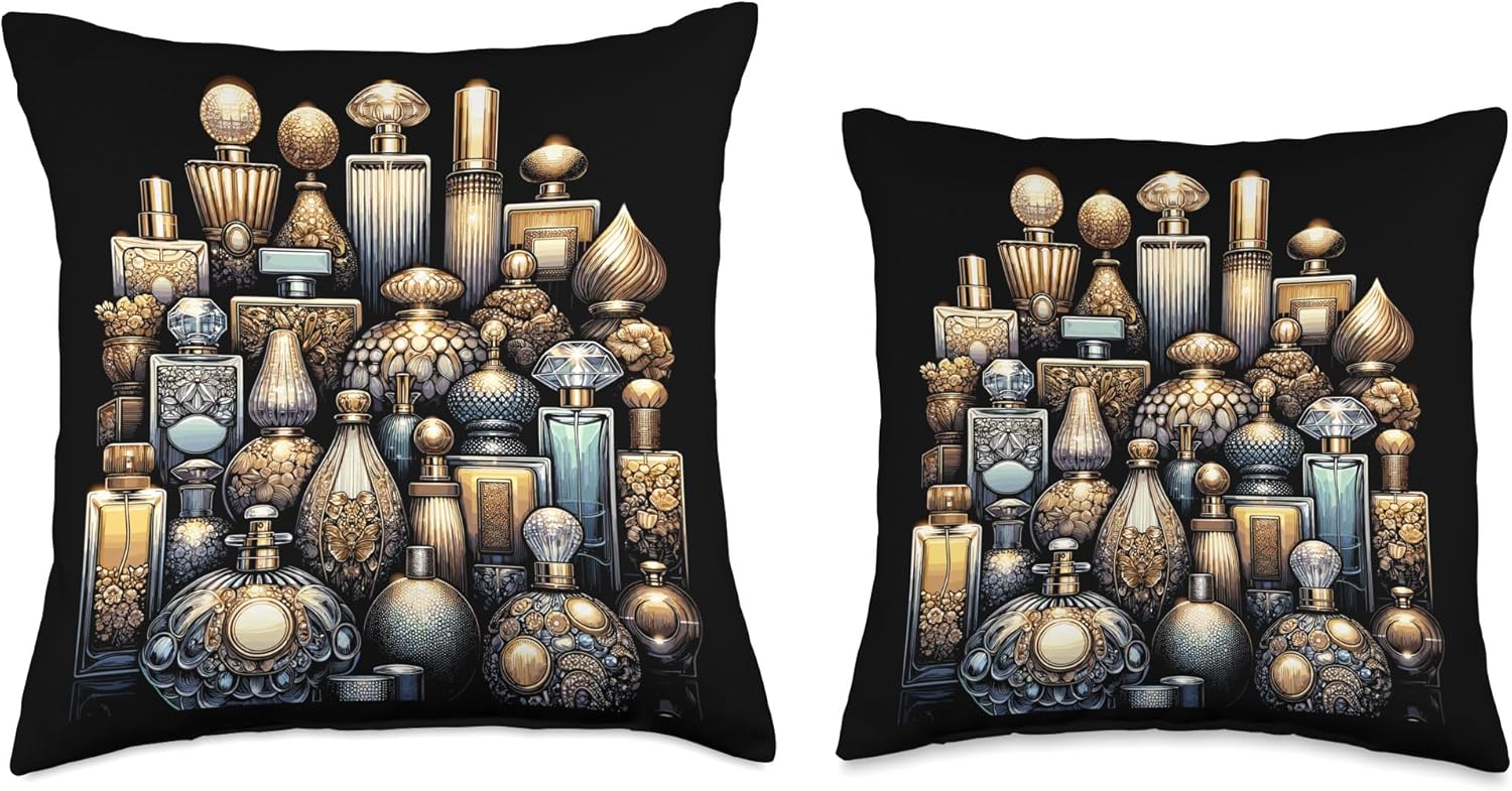 Perfume Bottle Collector Throw Pillow 18x18 Multicolor