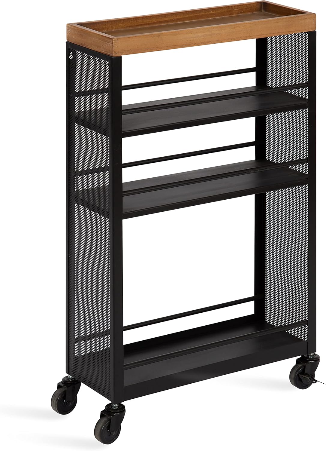 Kate and Laurel Piazza Decorative Storage Cart 18x7x30 Natural Wood and Black