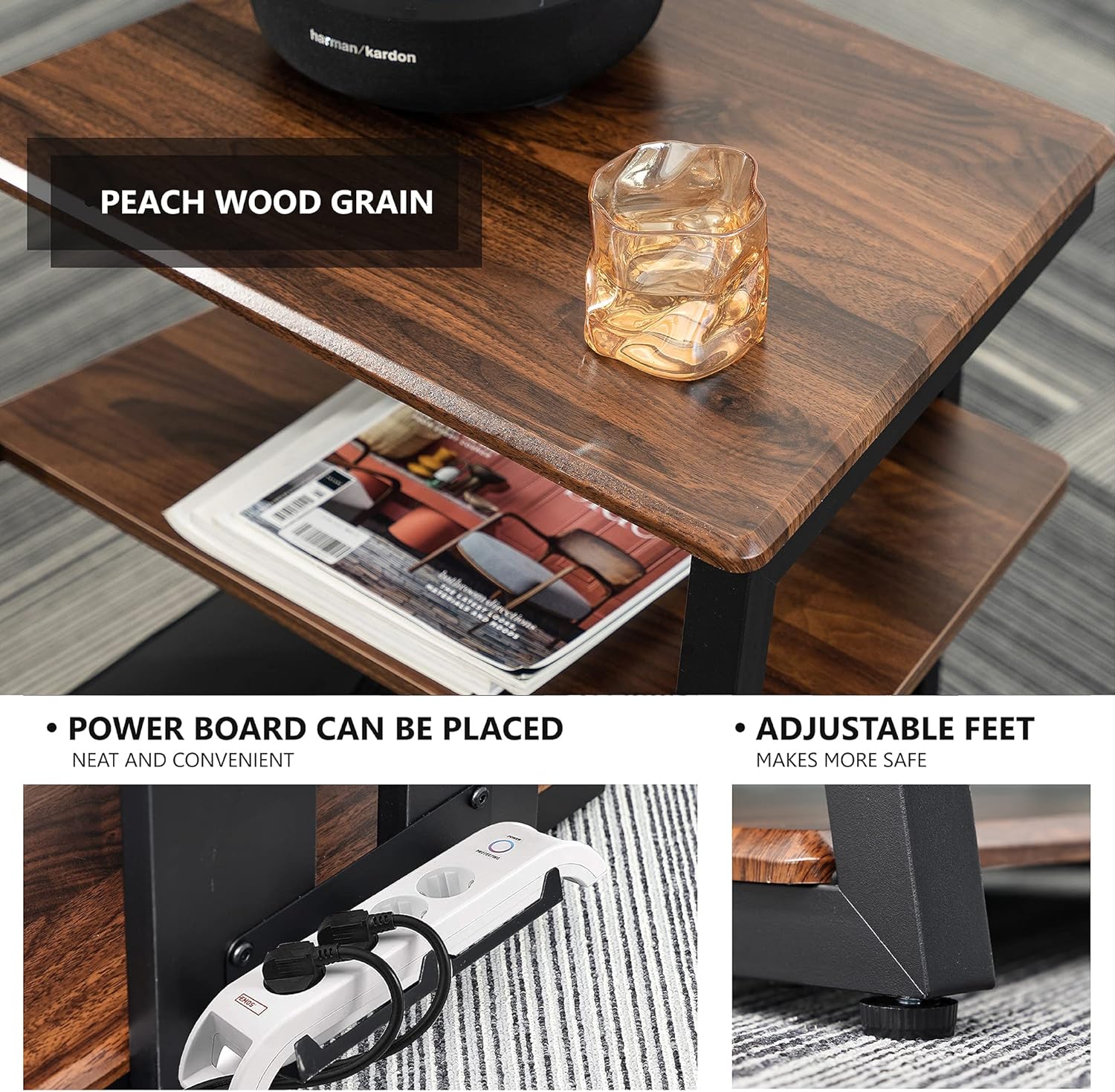 FITUEYES 4-Tier Media Stand Corner Shelf for PS4 and Record Player