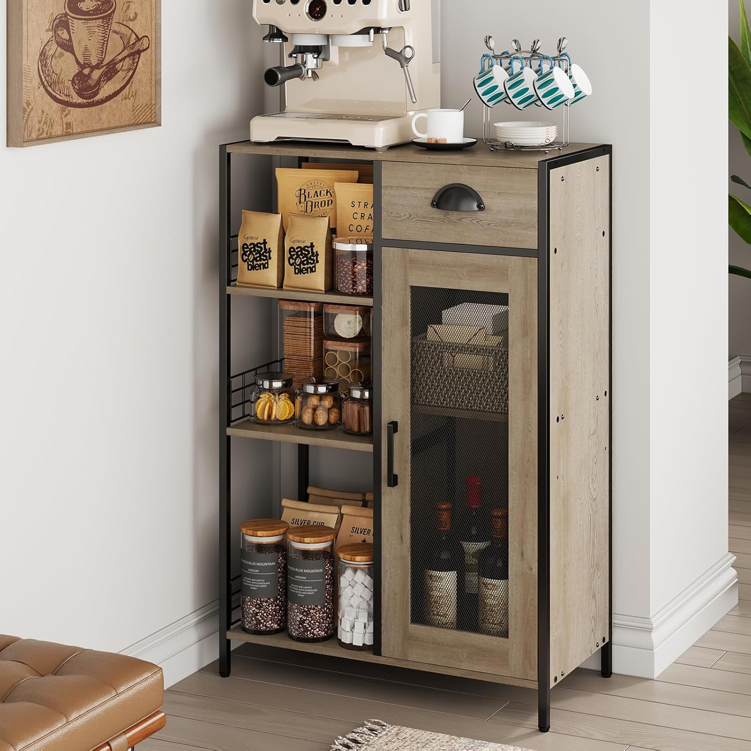 X-cosrack 3 Tier Coffee Bar Table with Storage Drawer