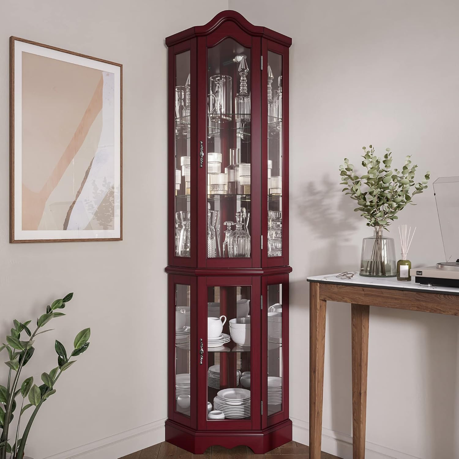 BELLEZE Lighted Curio Cabinet with 5 Shelves