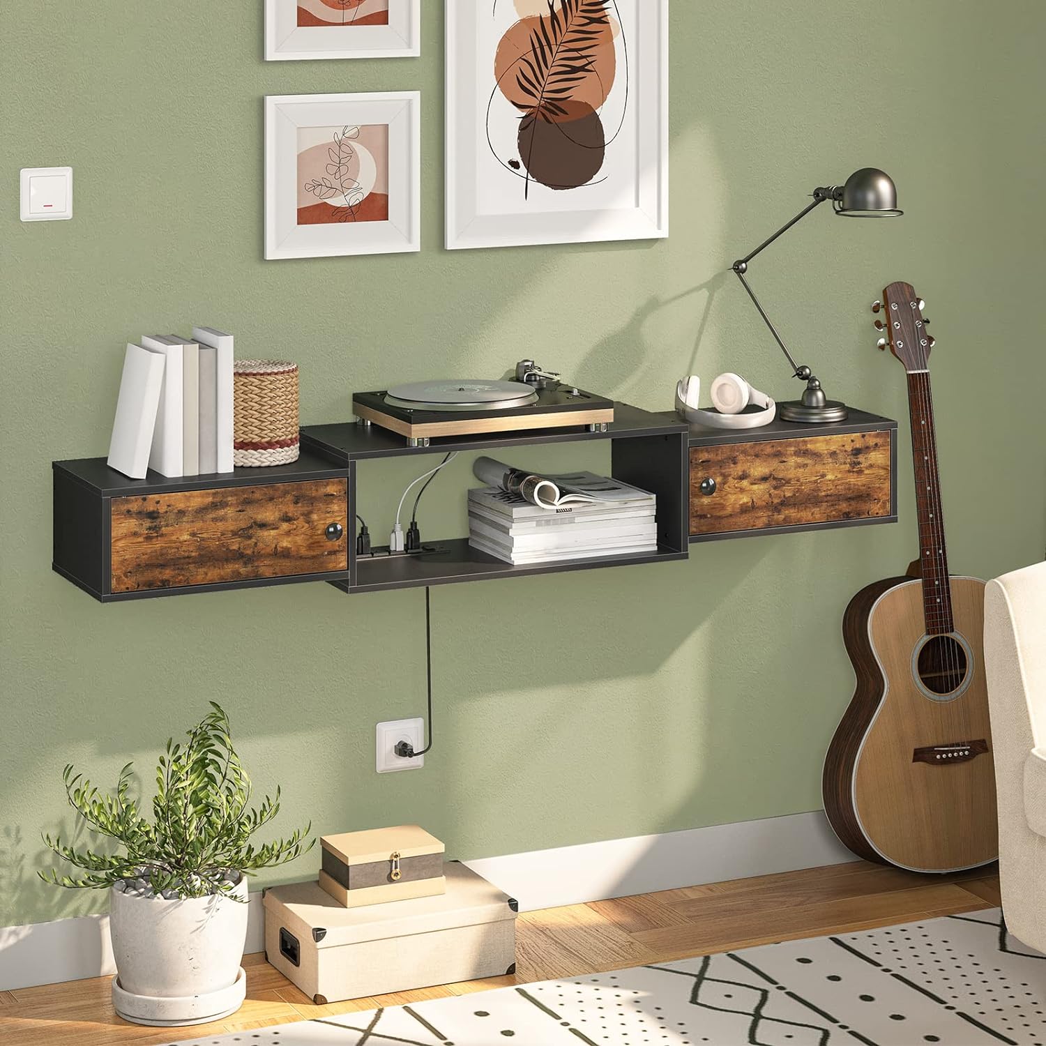 HOOBRO 55 Floating TV Stand with Power Outlets