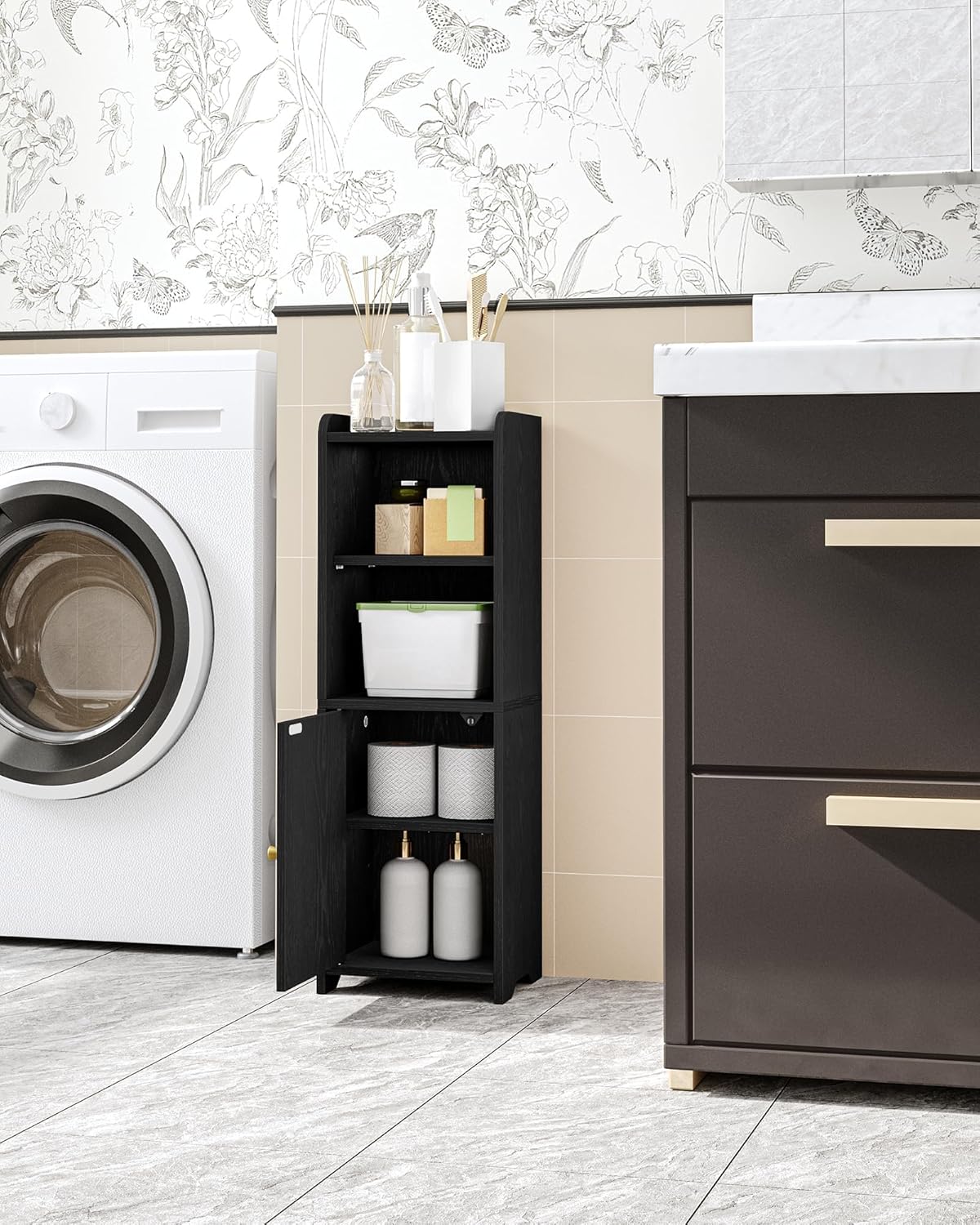 Bathroom Storage Cabinet with Arched Doors and Adjustable Shelves Black BC29704X