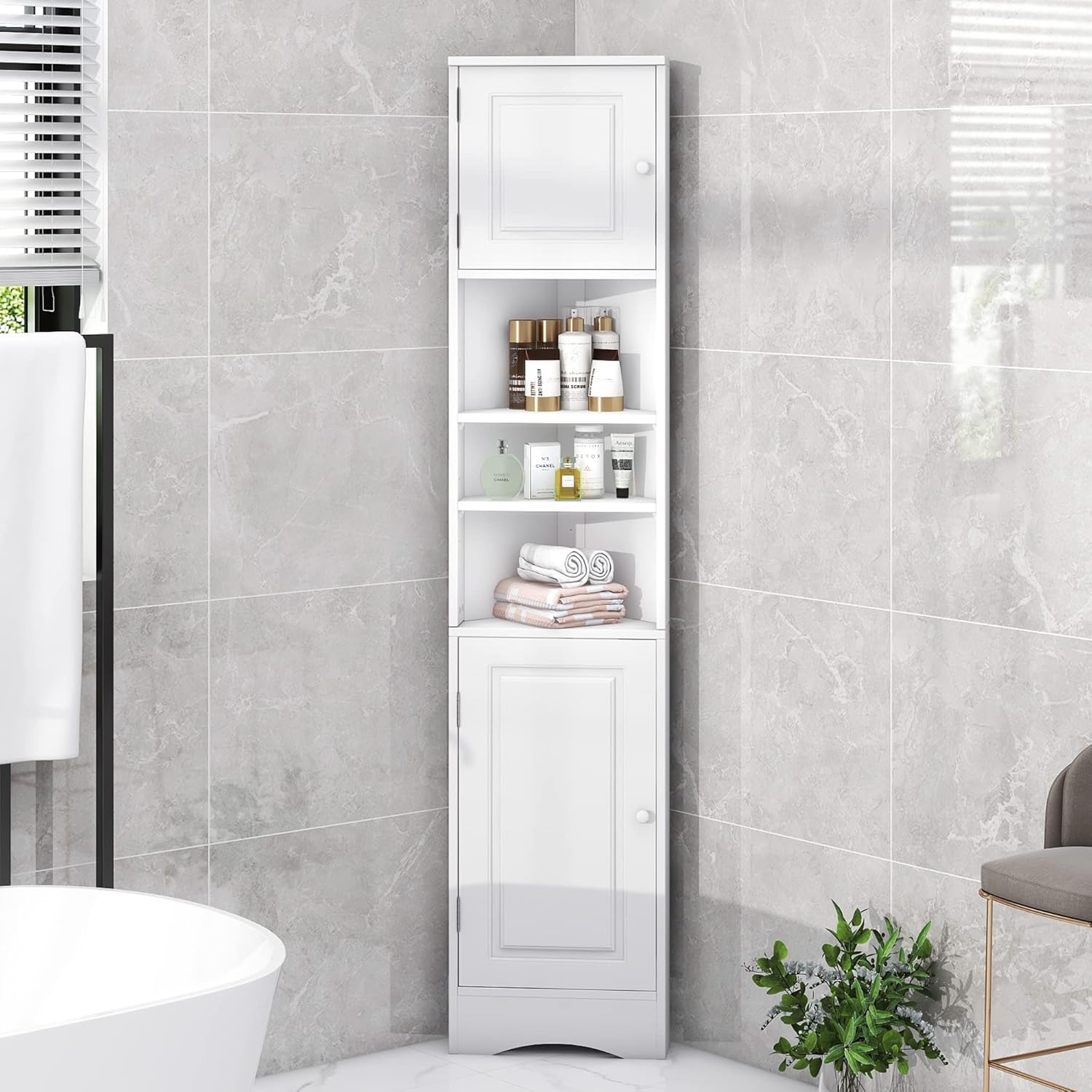 669 Inch Tall Corner Bathroom Cabinet with Doors