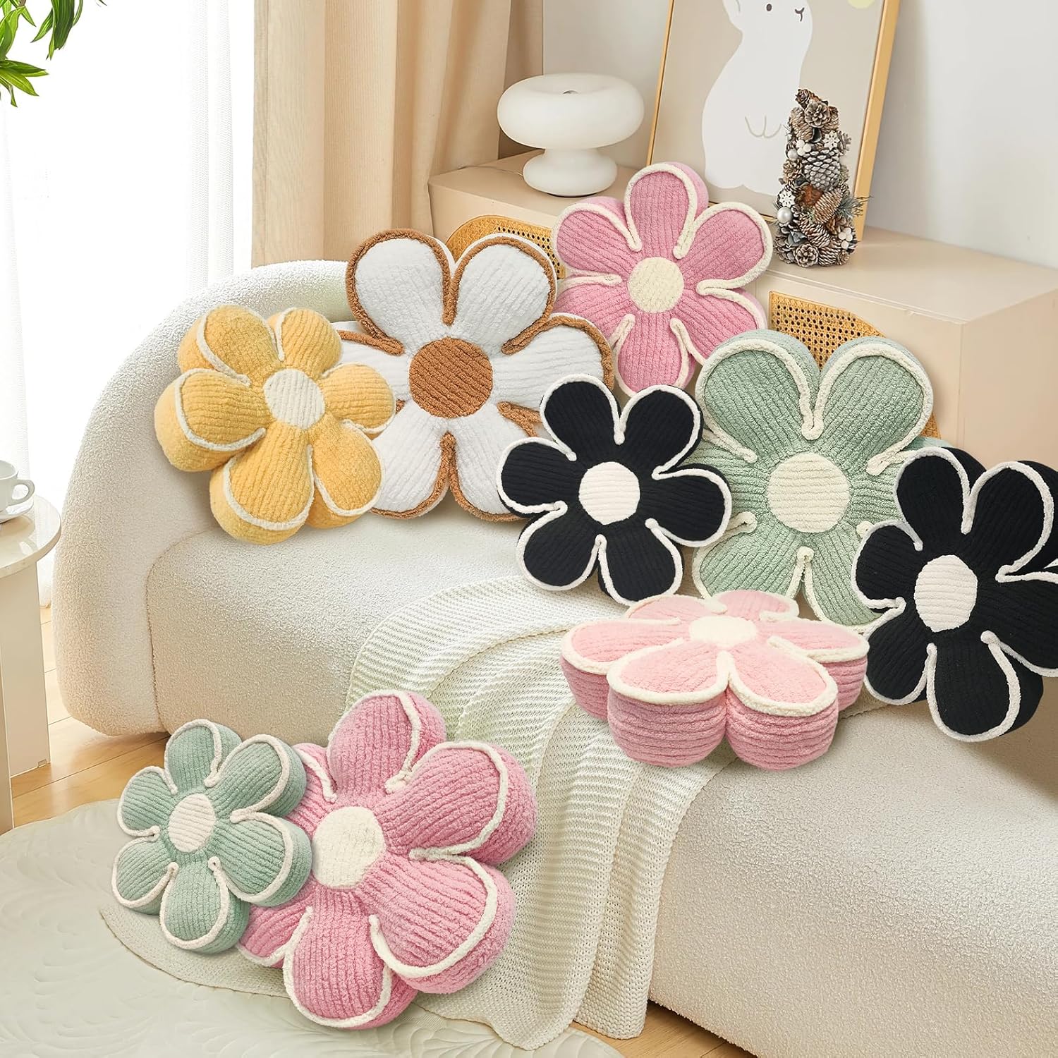 Soft Pink Daisy Flower Shaped Decorative Pillow