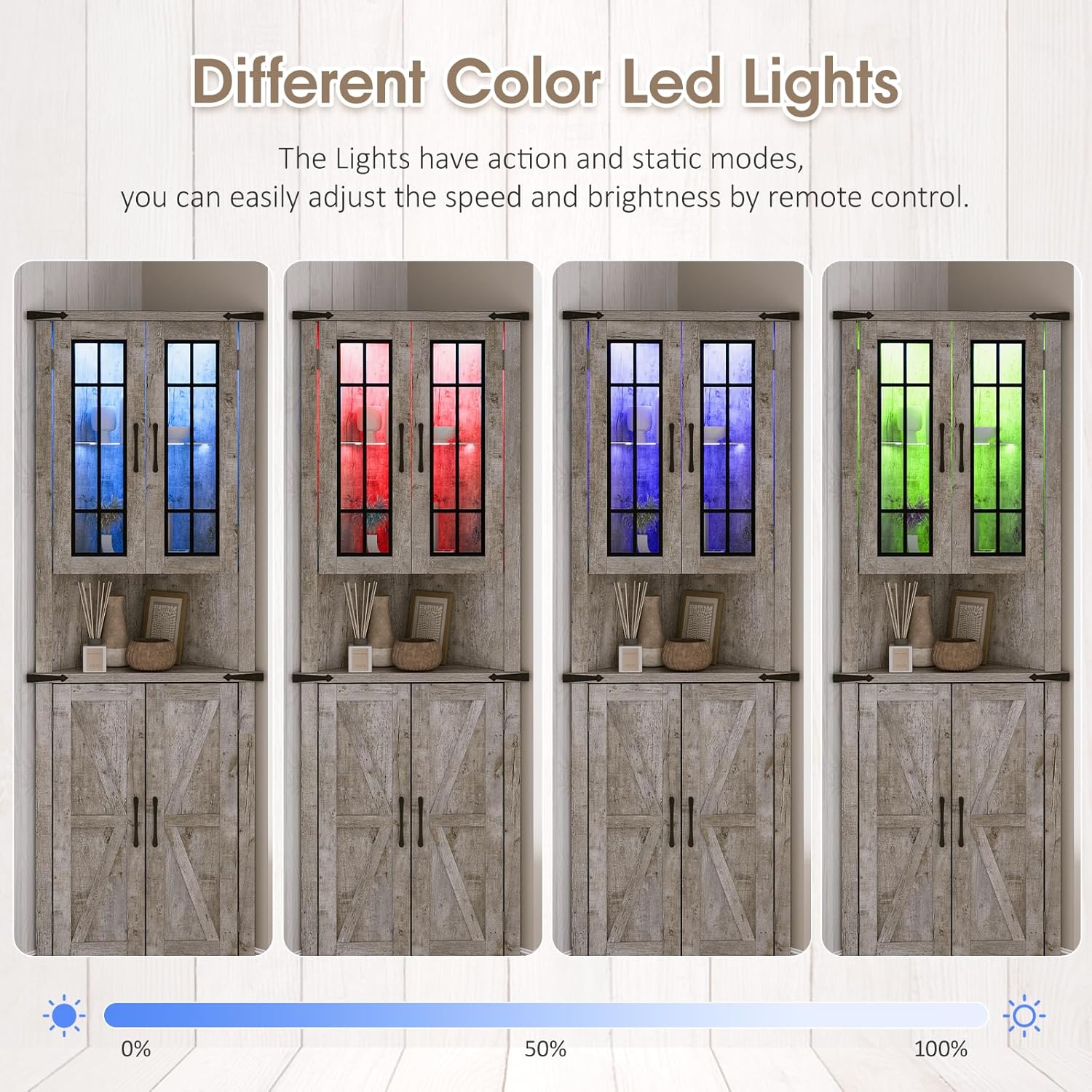 Farmhouse Corner Cabinet with LED Light