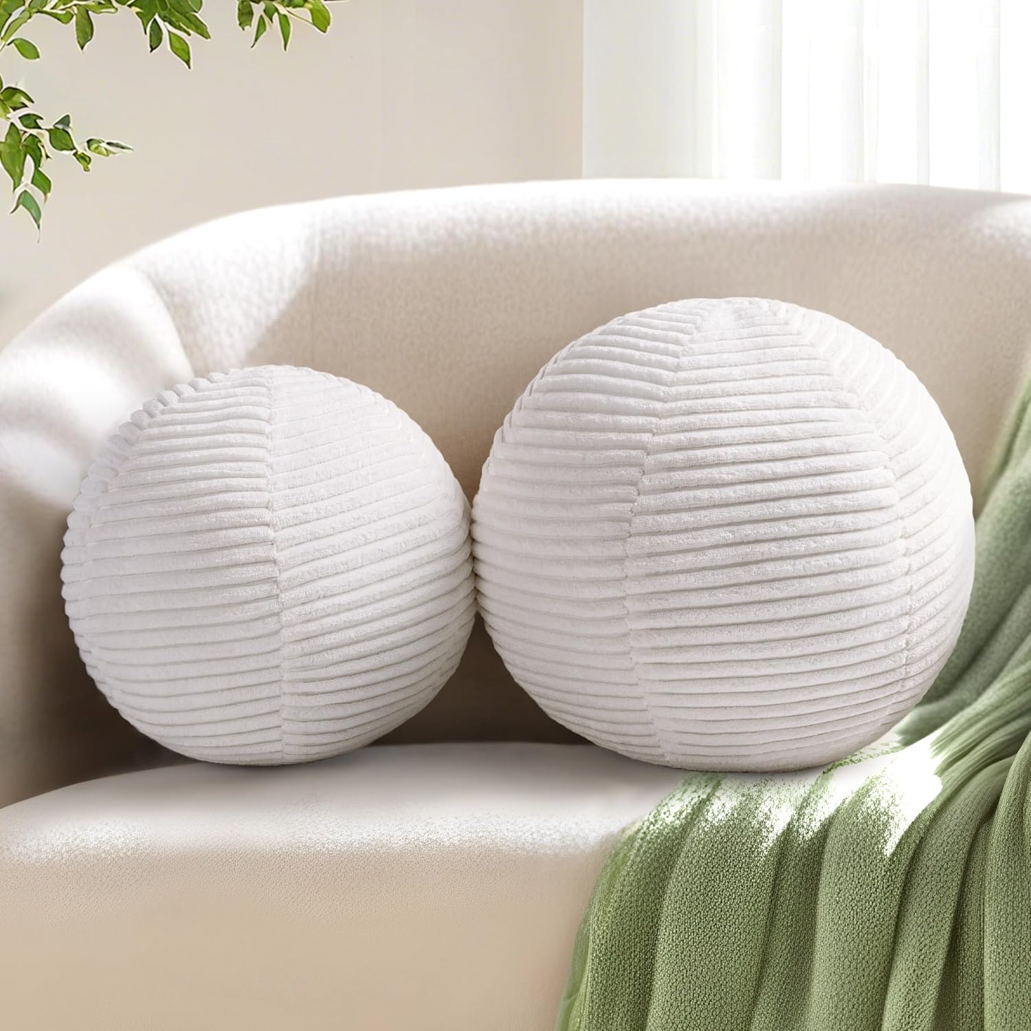 AELS Round Decorative Throw Pillows Set of 2 Cream White