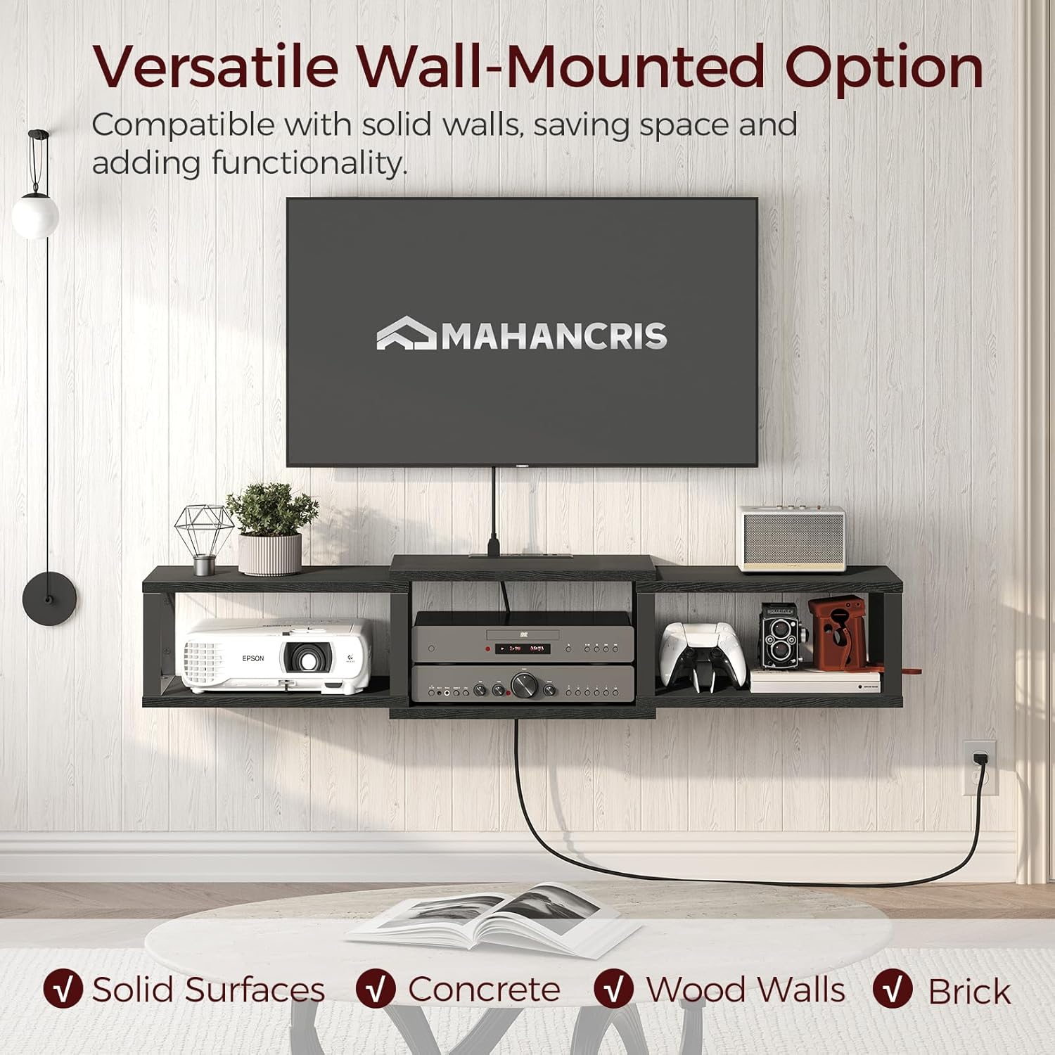 Floating TV Stand with Power Outlet and Storage