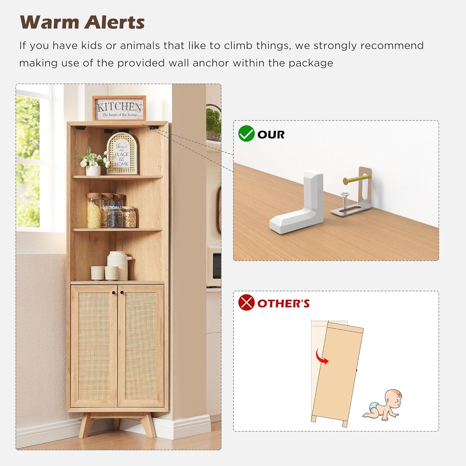 OKD Natural Rattan Corner Cabinet 68 Tall