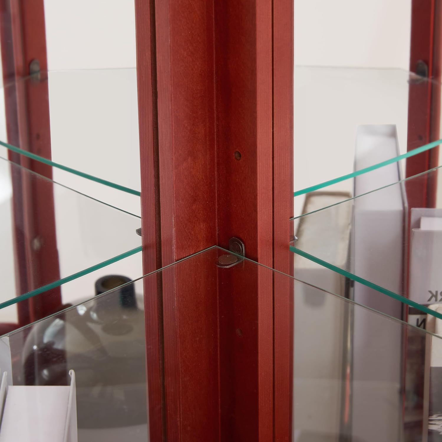 Maximize Space with Lighted Glass Curio Cabinet Corner Design Cherry Finish