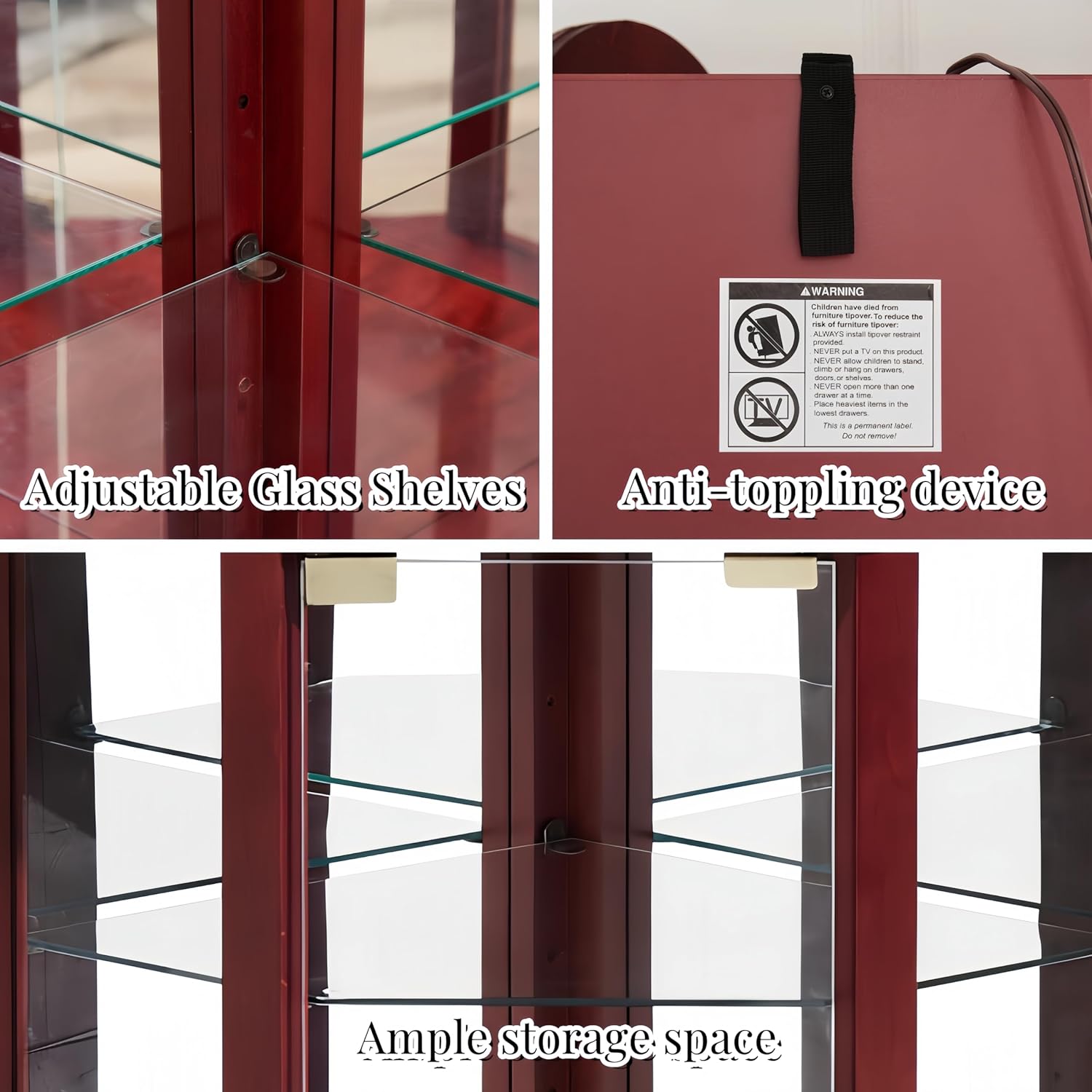 Lighted Corner Cabinet with Tempered Glass Doors and Adjustable Shelves