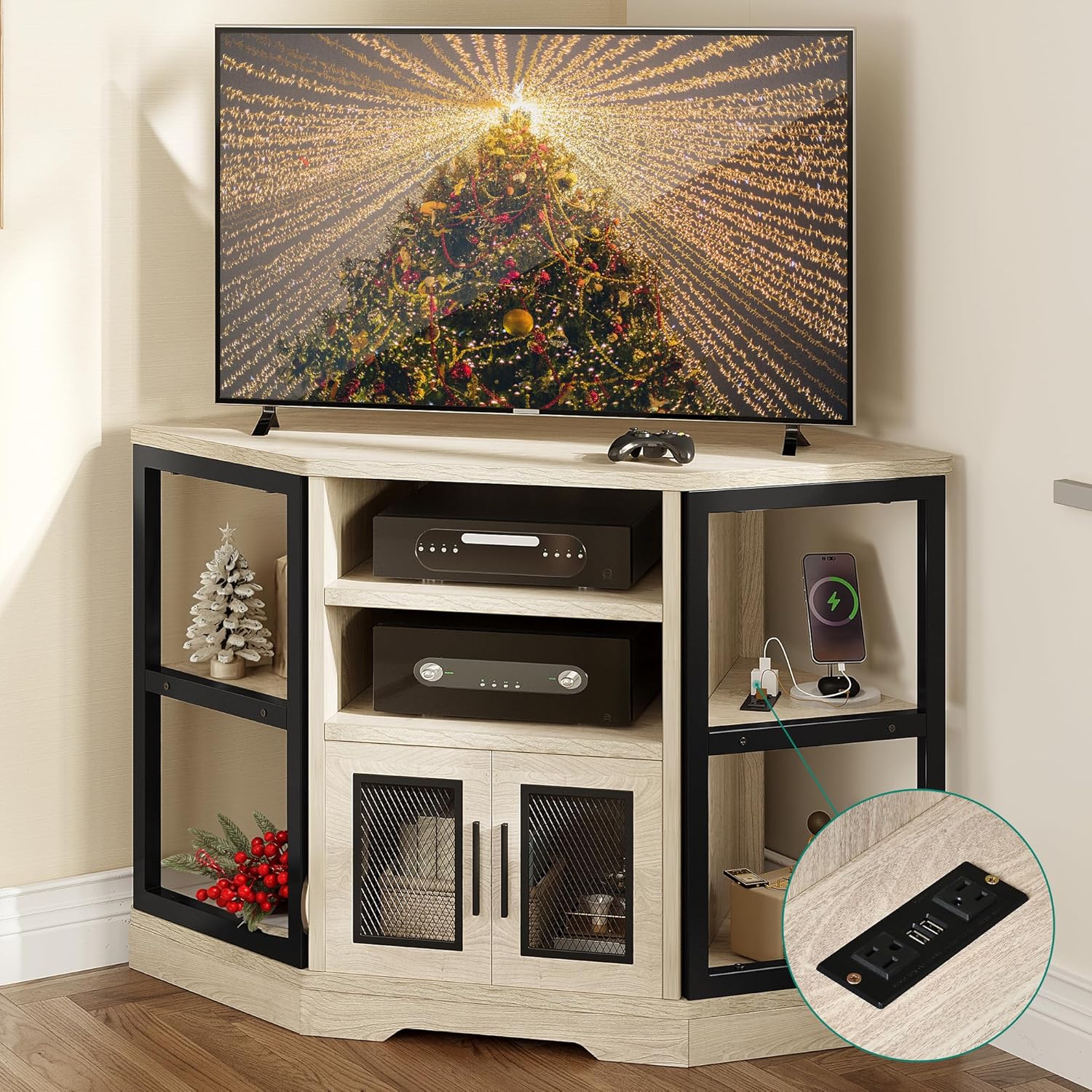 YITAHOME Corner TV Stand for 5550 Inch TVs with Power Outlet