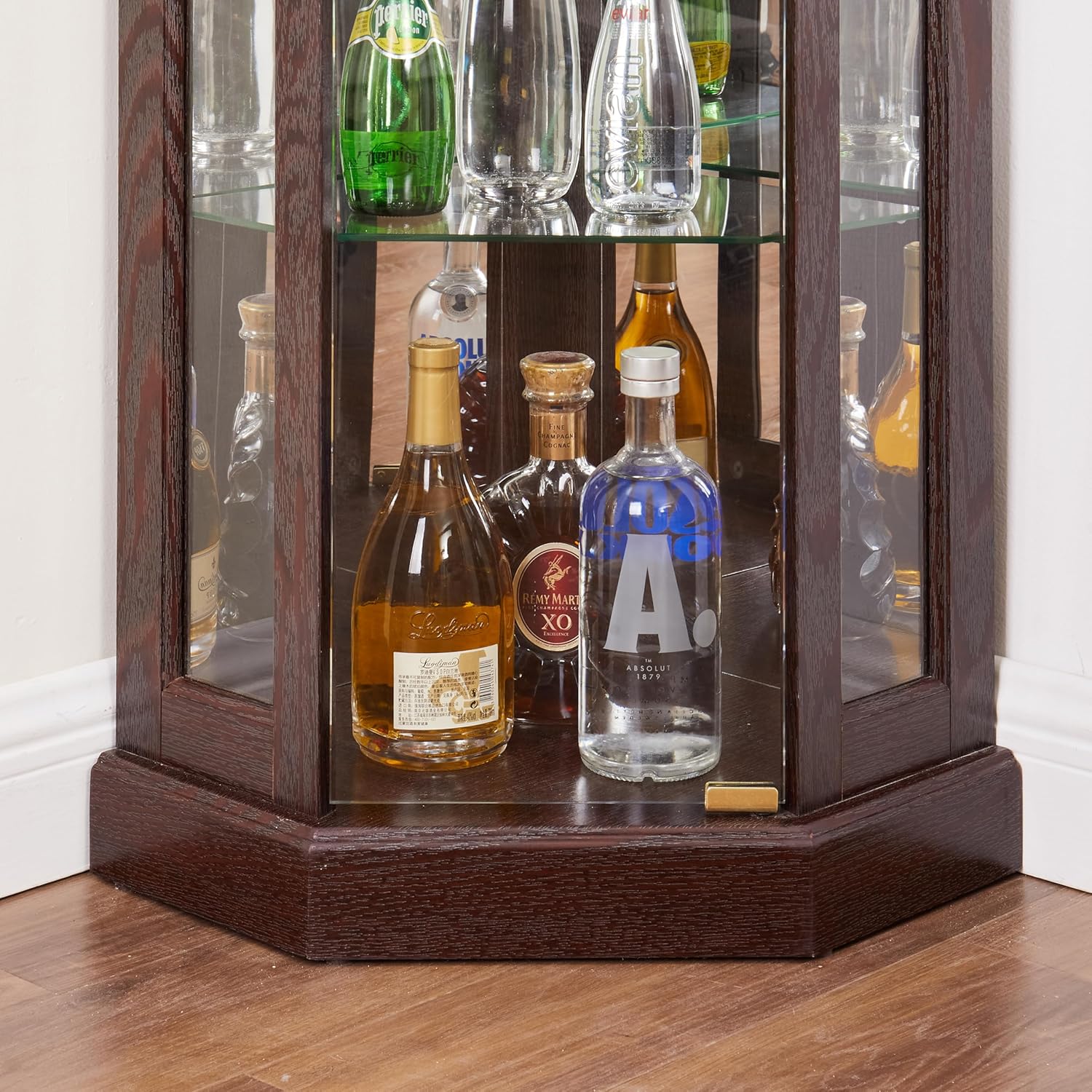Ball Cast Lighted Corner Curio Cabinet with Glass Doors