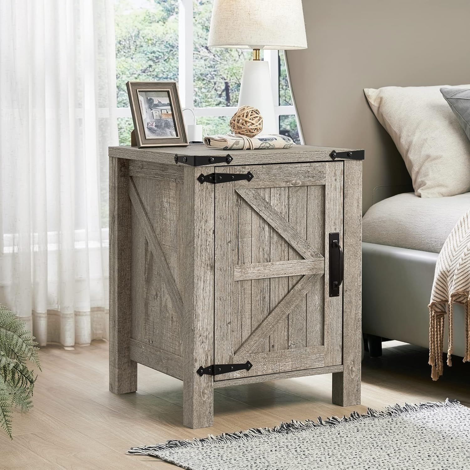 OKD Nightstand with Charging Station and Barn Door