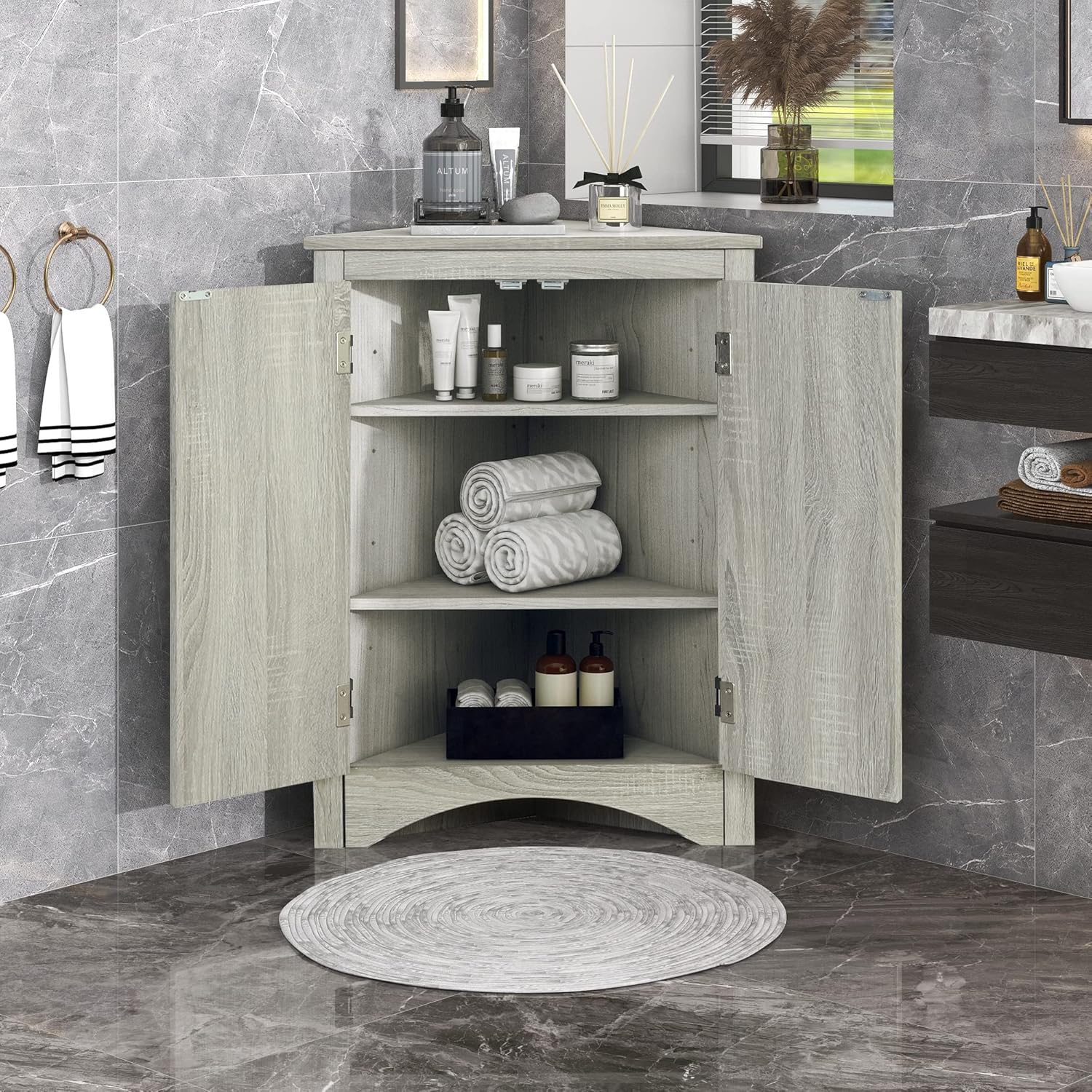Merax Corner Storage Cabinet with Two Doors Oak