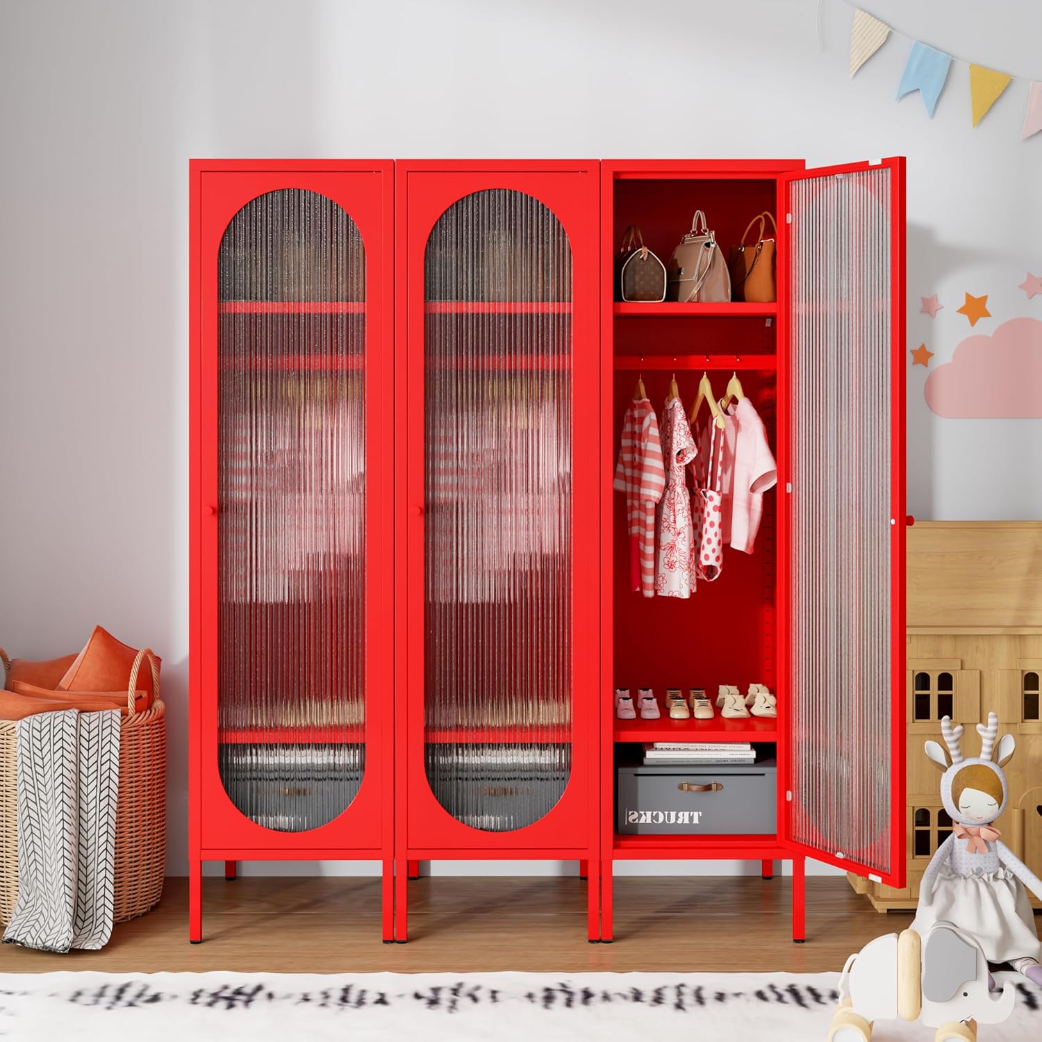 1 Door Metal Locker Cabinet for Kids Bedroom School Classroom Office Red