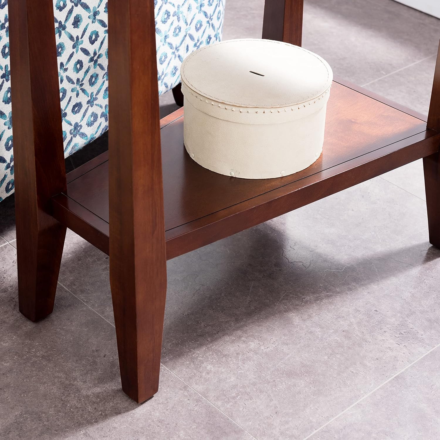 Delton 24 In Solid Wood Recliner Wedge Side Table with Shelf Sienna Brown