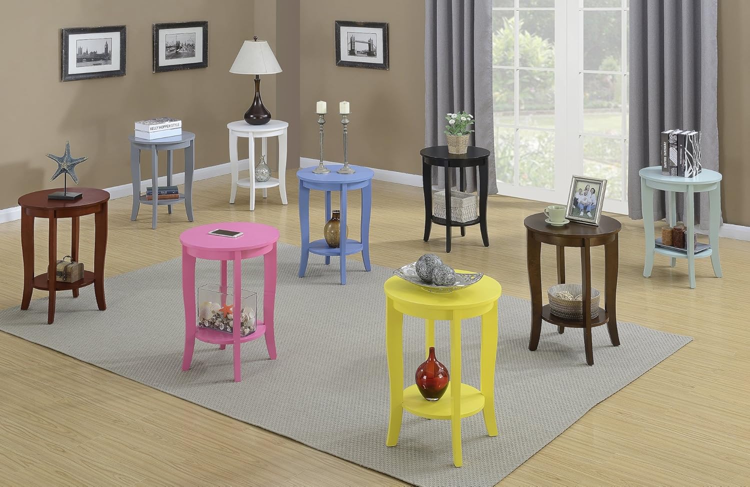 Convenience Concepts American Heritage Round End Table with Shelf Sea Foam