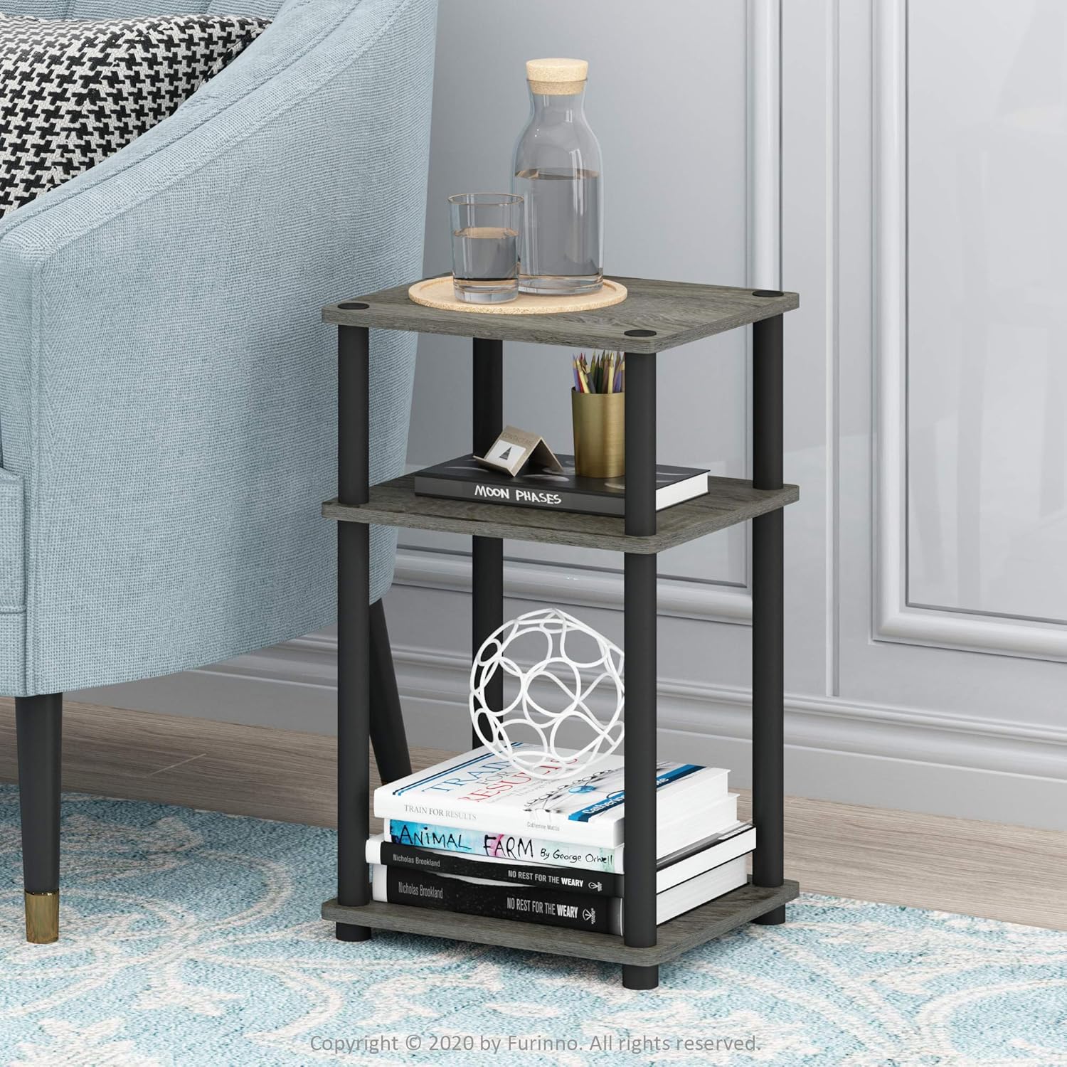 Furinno 3-Tier Turn-N-Tube End Table with Plastic Poles