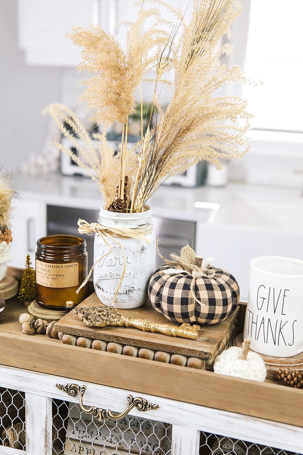 Farmhouse Chicken Wire Countertop Shelving Organizer - Rustic Kitchen Storage Cabinet - Decorative Pantry Display