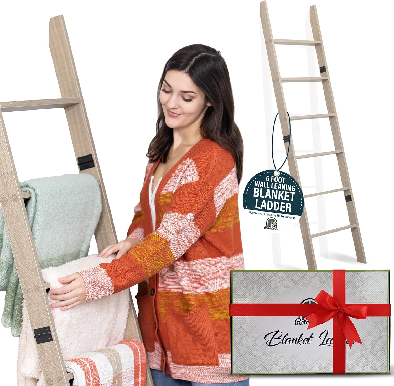 Blanket Ladder 5ft 8in 6-Tier Smokey Oak Rustic Decor