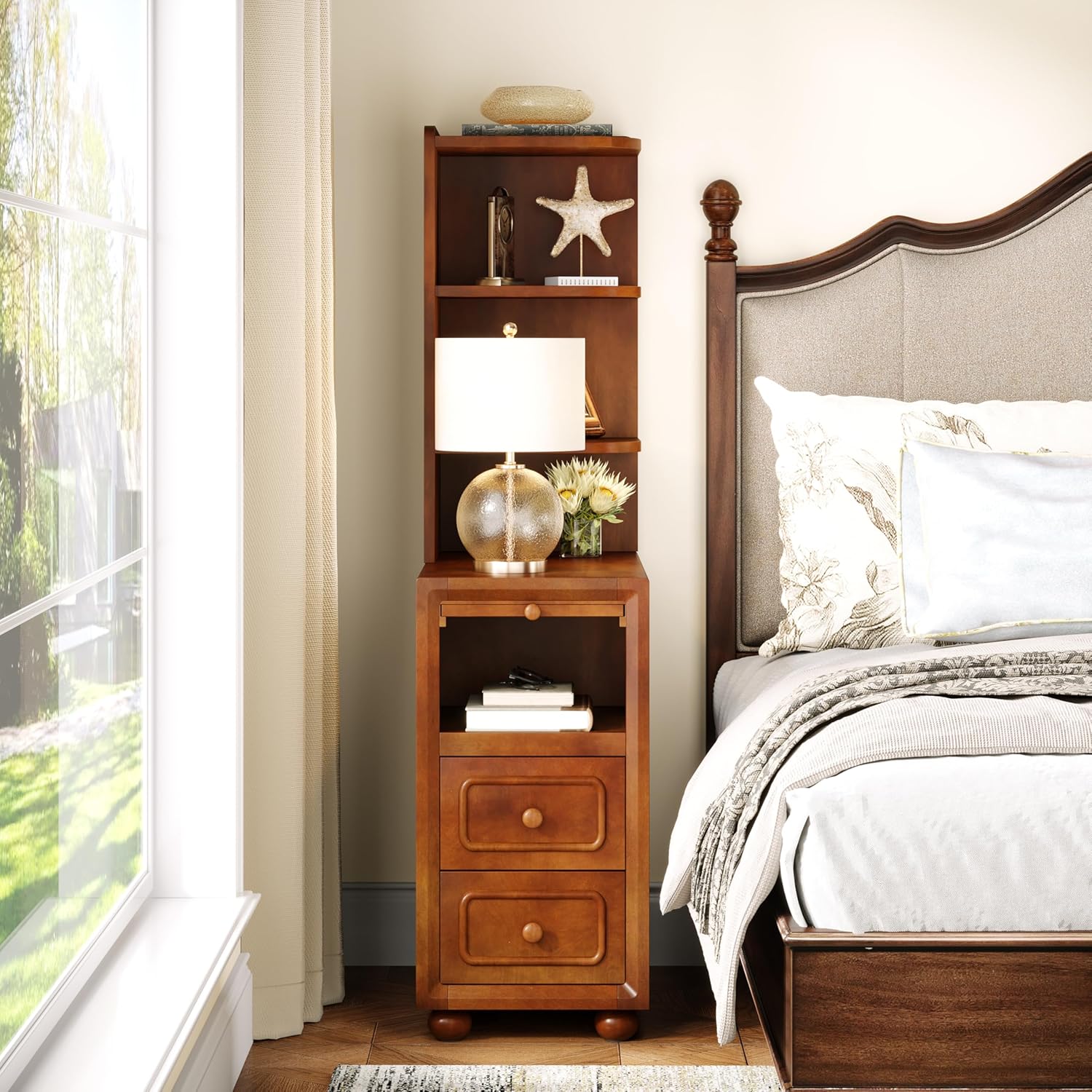 Solid Wood End Table with Drawers and Reversible Shelves 1