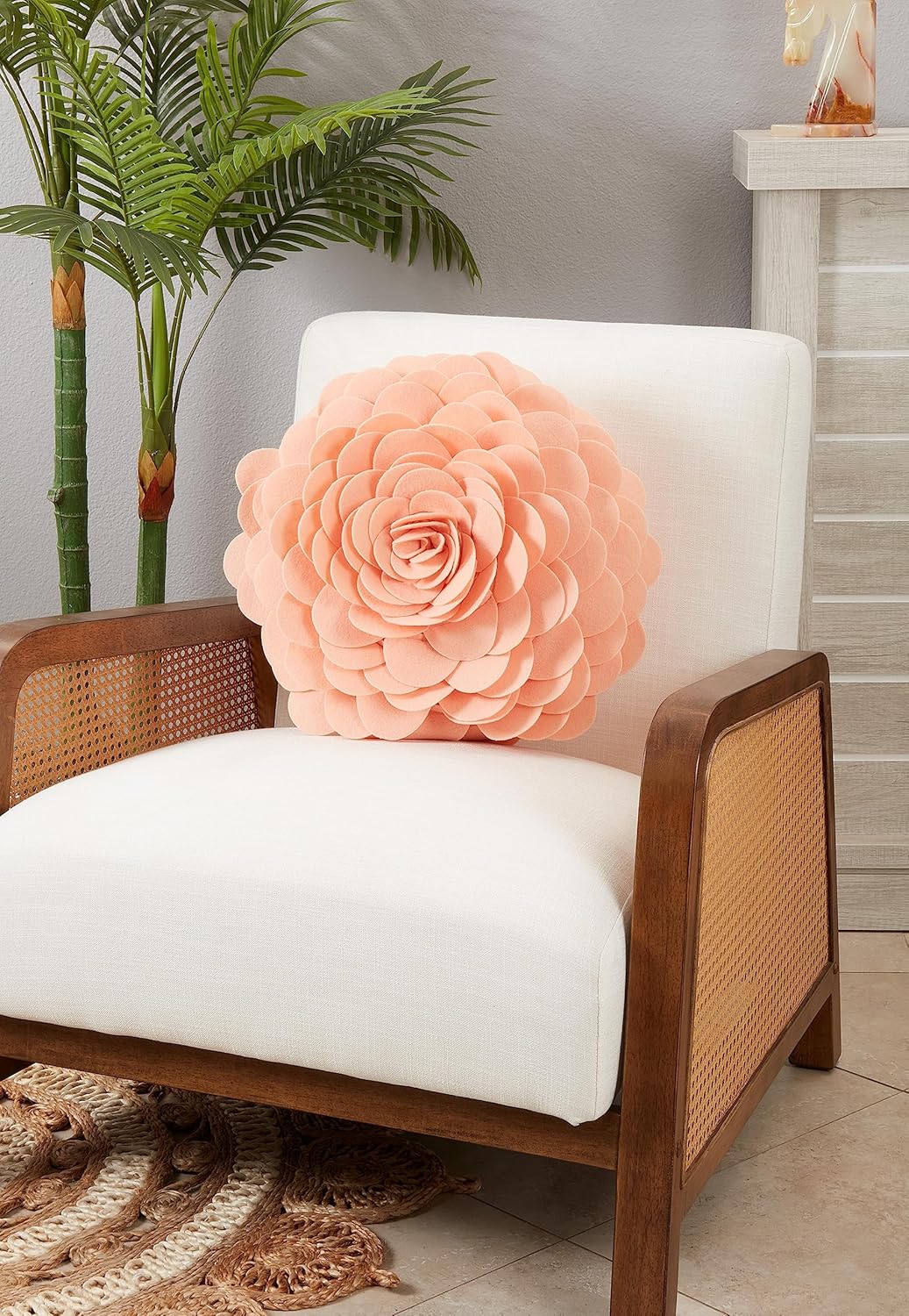 SARO LIFESTYLE Flower Design Throw Pillow 16 Inch