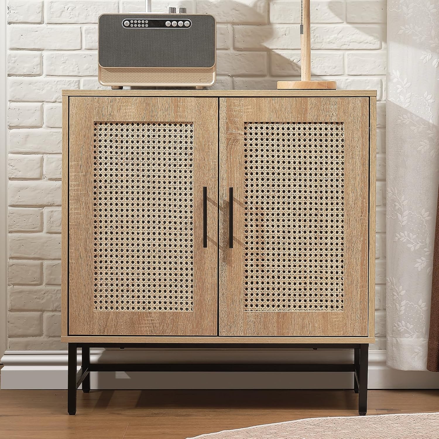 Modern Storage Cabinet with PE Rattan Door
