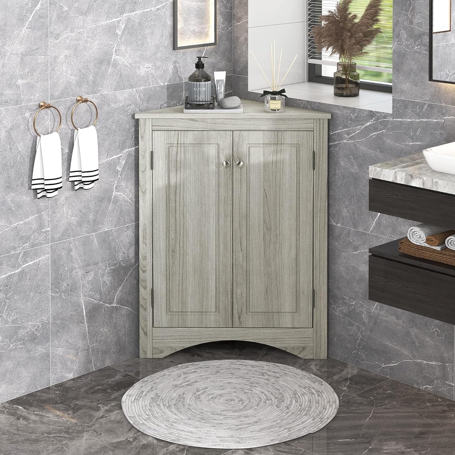 Merax Corner Storage Cabinet with Two Doors Oak